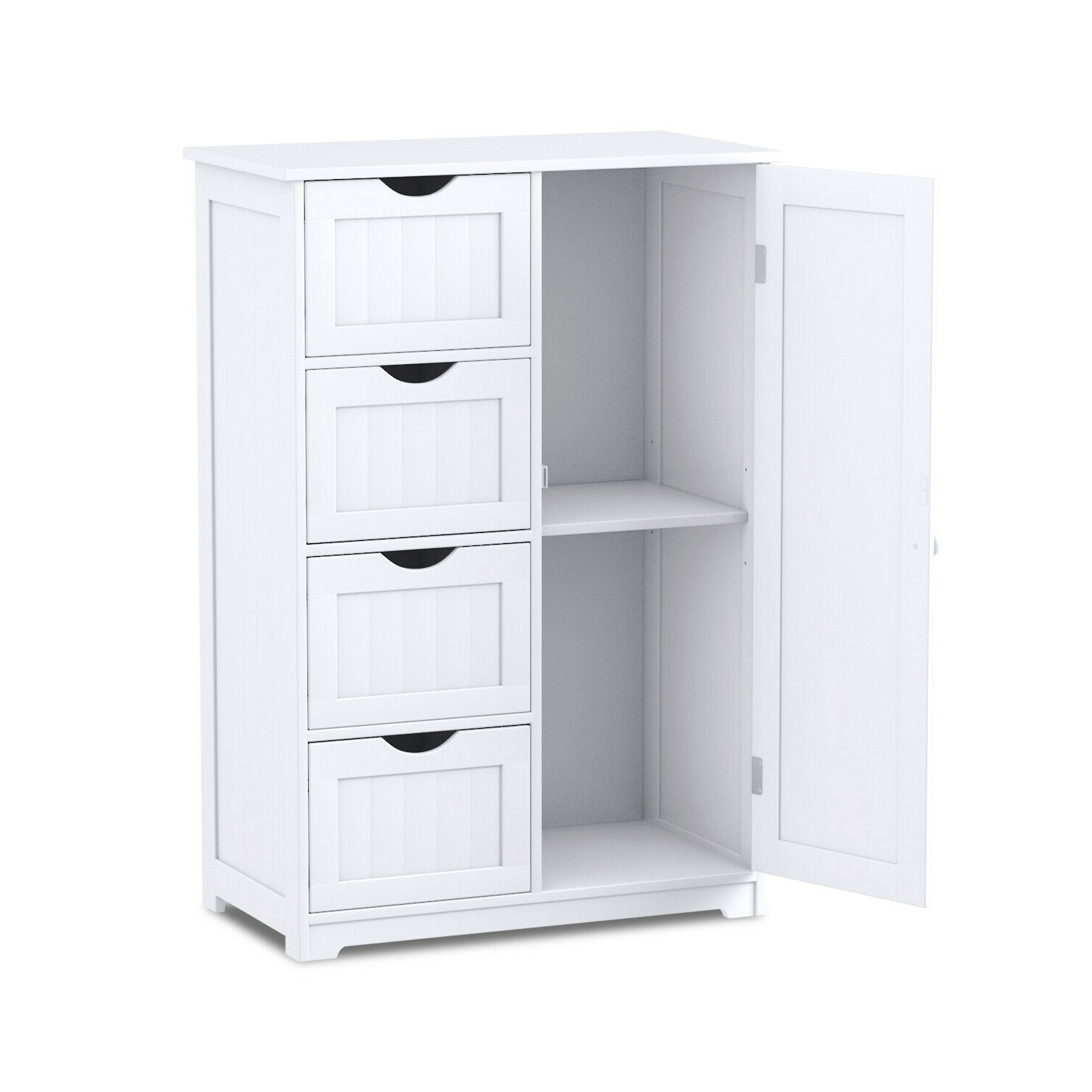 Costway Wooden 4 Drawer Bathroom Cabinet Storage Cupboard 2 Shelves Free Standing White