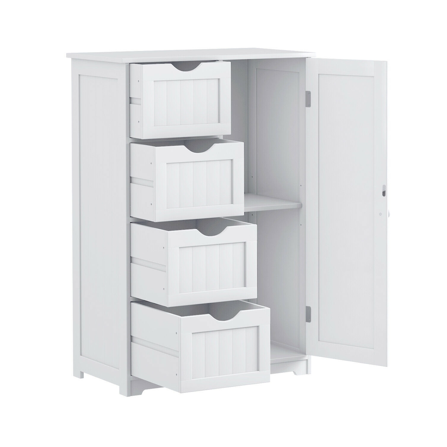 Costway Wooden 4 Drawer Bathroom Cabinet Storage Cupboard 2 Shelves Free Standing White