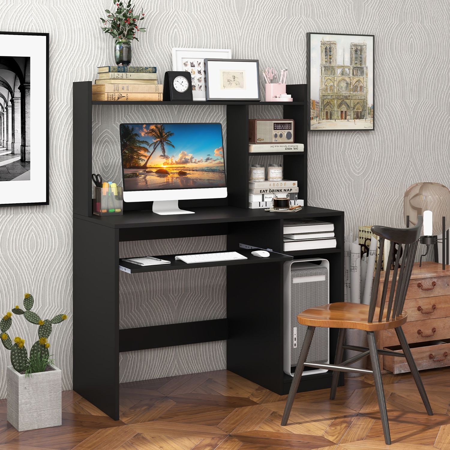 Gymax Computer Desk w/ Charging Station 43.5'' Gaming Table Workstation w/ Keyboard Tray