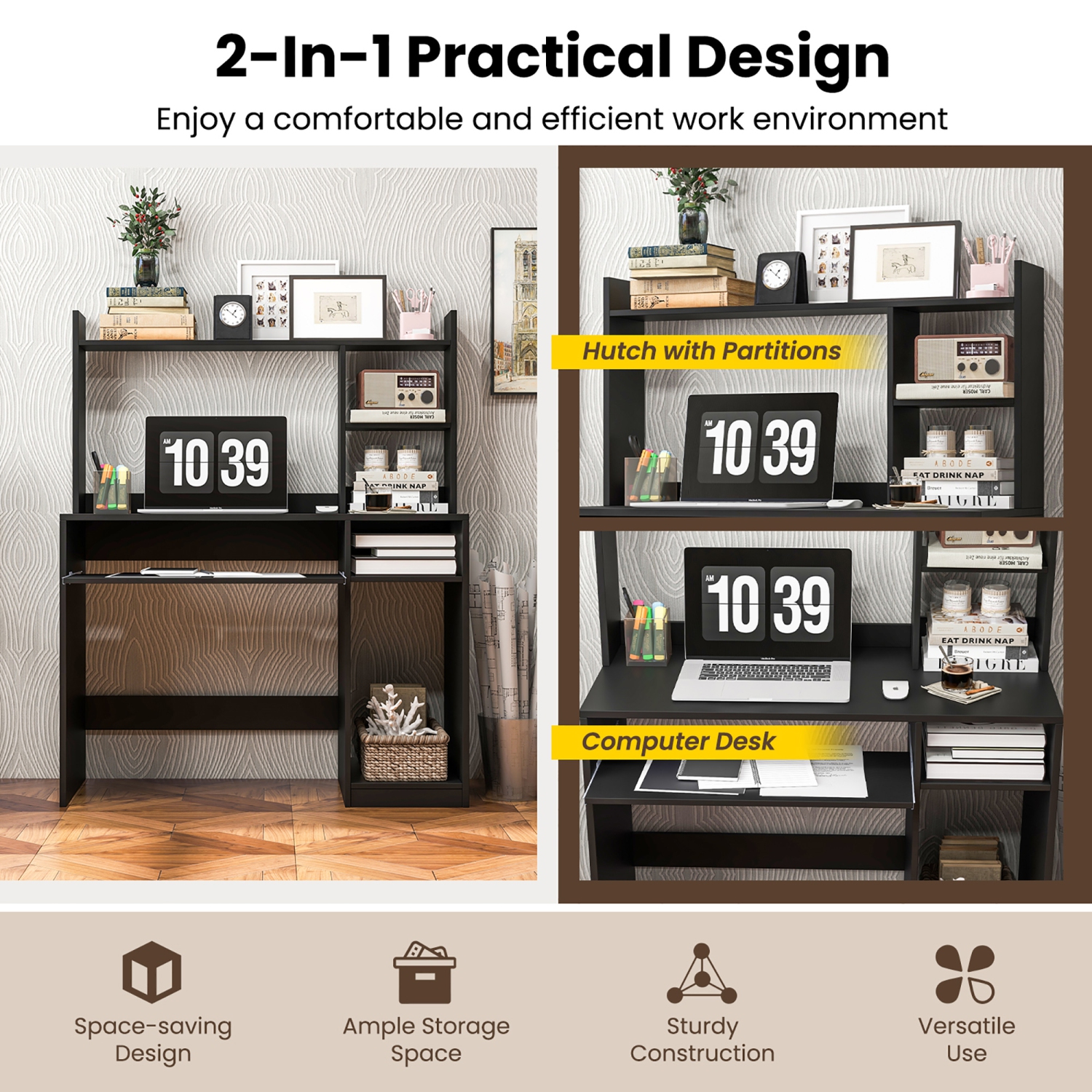 Gymax Computer Desk w/ Charging Station 43.5'' Gaming Table Workstation w/ Keyboard Tray