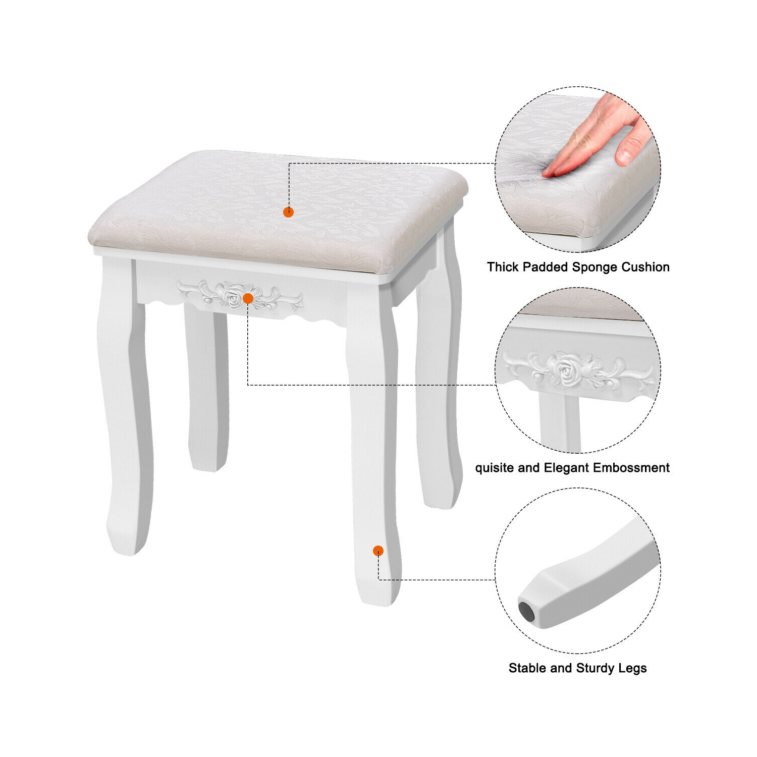 Gymax Bathroom Tri Folding Mirror Vanity Makeup Table Stool Set White