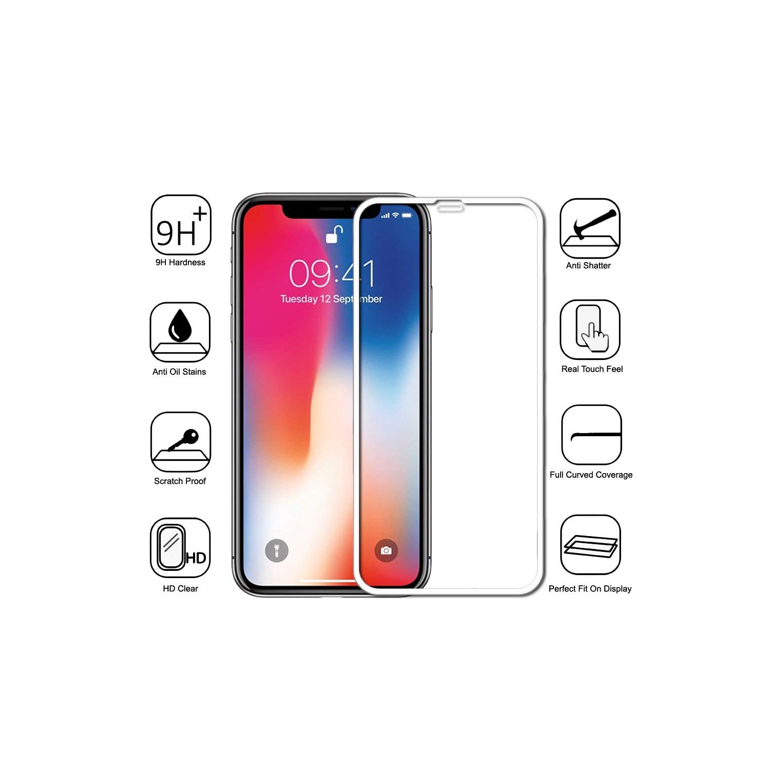 【CSmart】 compatible avec les étui Protecteur d'écran en verre trempé incurvé couverture complète pour iPhone Xs Max / 11 Pro Max, Blanc