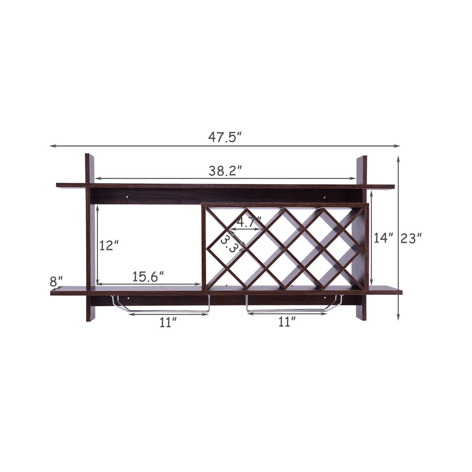 Gymax Wall Mount Wine Rack Organizer With Glass Holder & Storage Shelf Home Decor