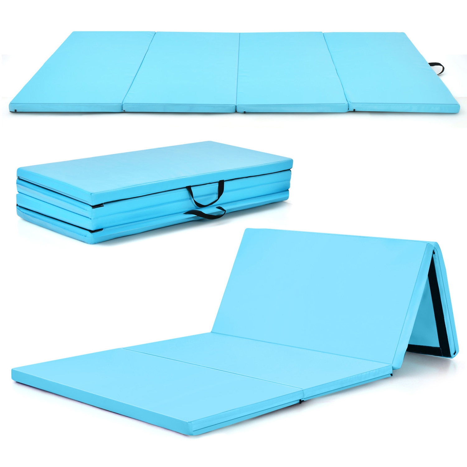 Gymax 8' x 4' x 2'' Folding Gymnastics Tumbling Mat Thickened Exercise Mat Blue