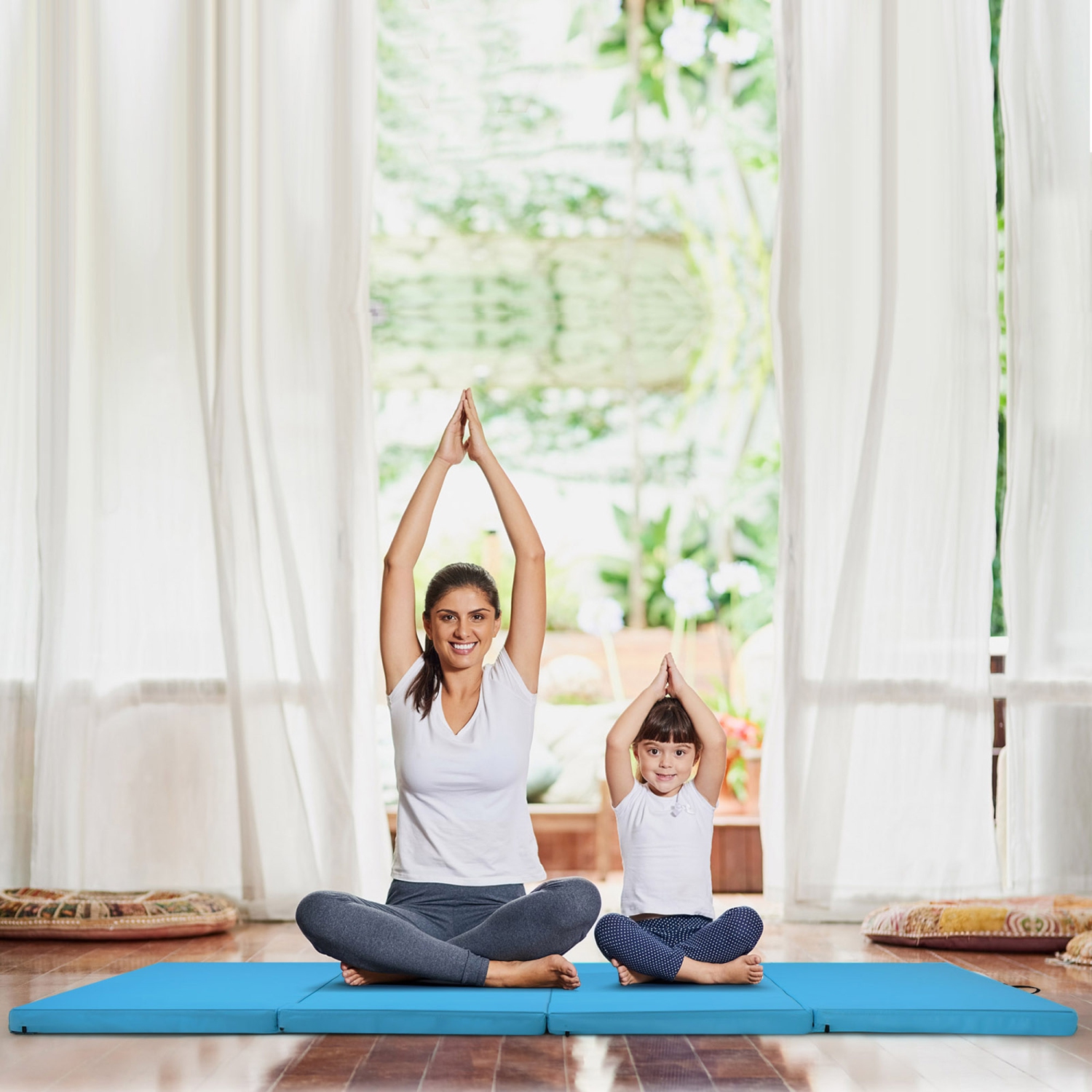 Gymax 8' x 4' x 2'' Folding Gymnastics Tumbling Mat Thickened Exercise Mat Blue