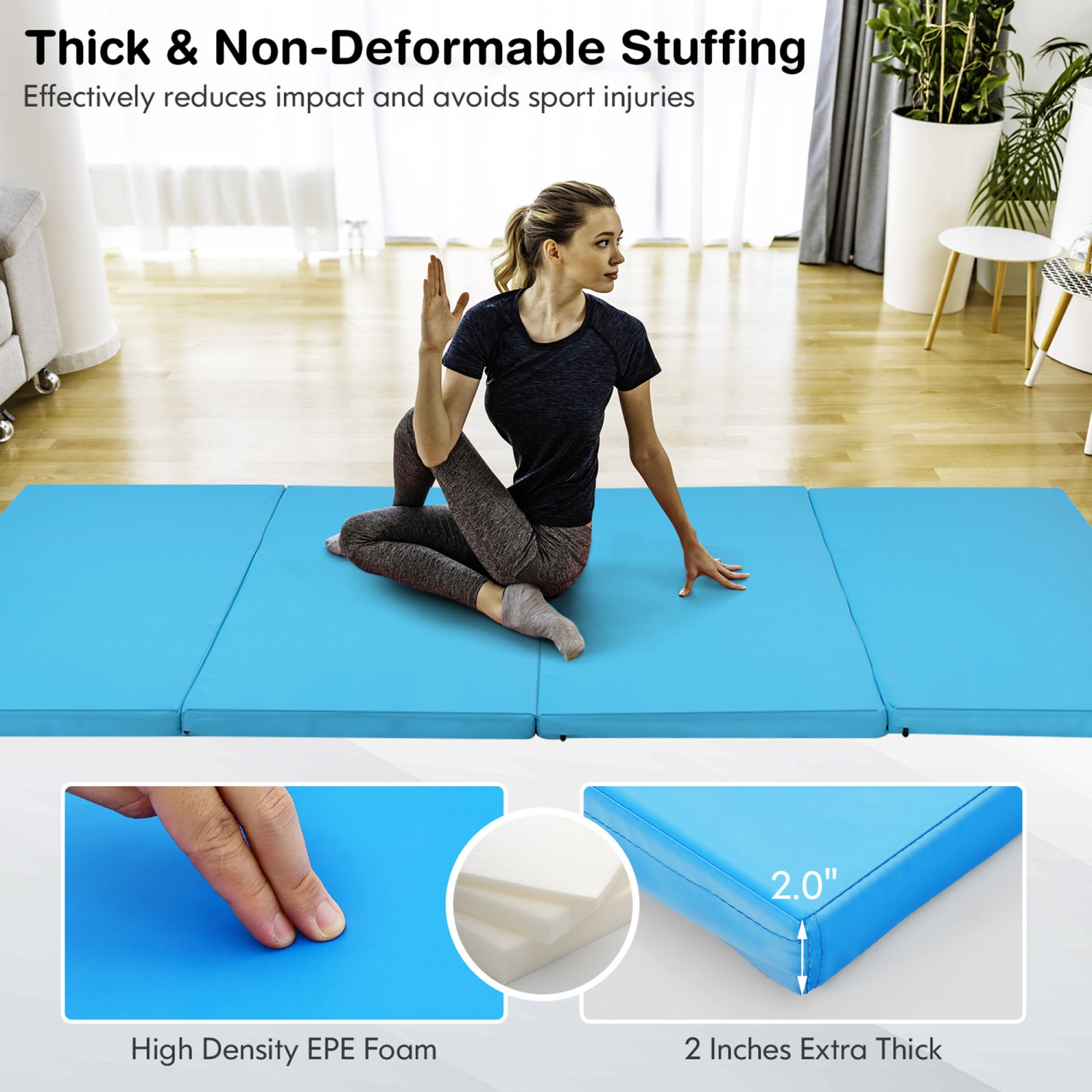 Gymax 8' x 4' x 2'' Folding Gymnastics Tumbling Mat Thickened Exercise Mat Blue