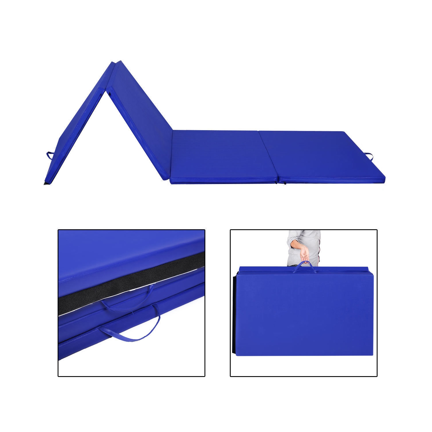 Gymax Blue 4'x10'x2'' Folding Exercise Gym Mats Stretching Yoga Gymnastics Mat
