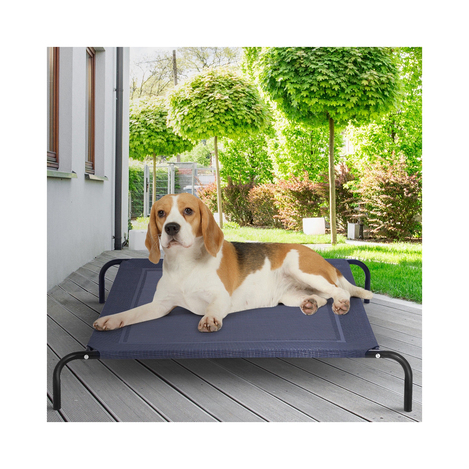 Gymax Large Dog Cat Bed Elevated Pet Cot Indoor Outdoor Camping Steel Frame Mat