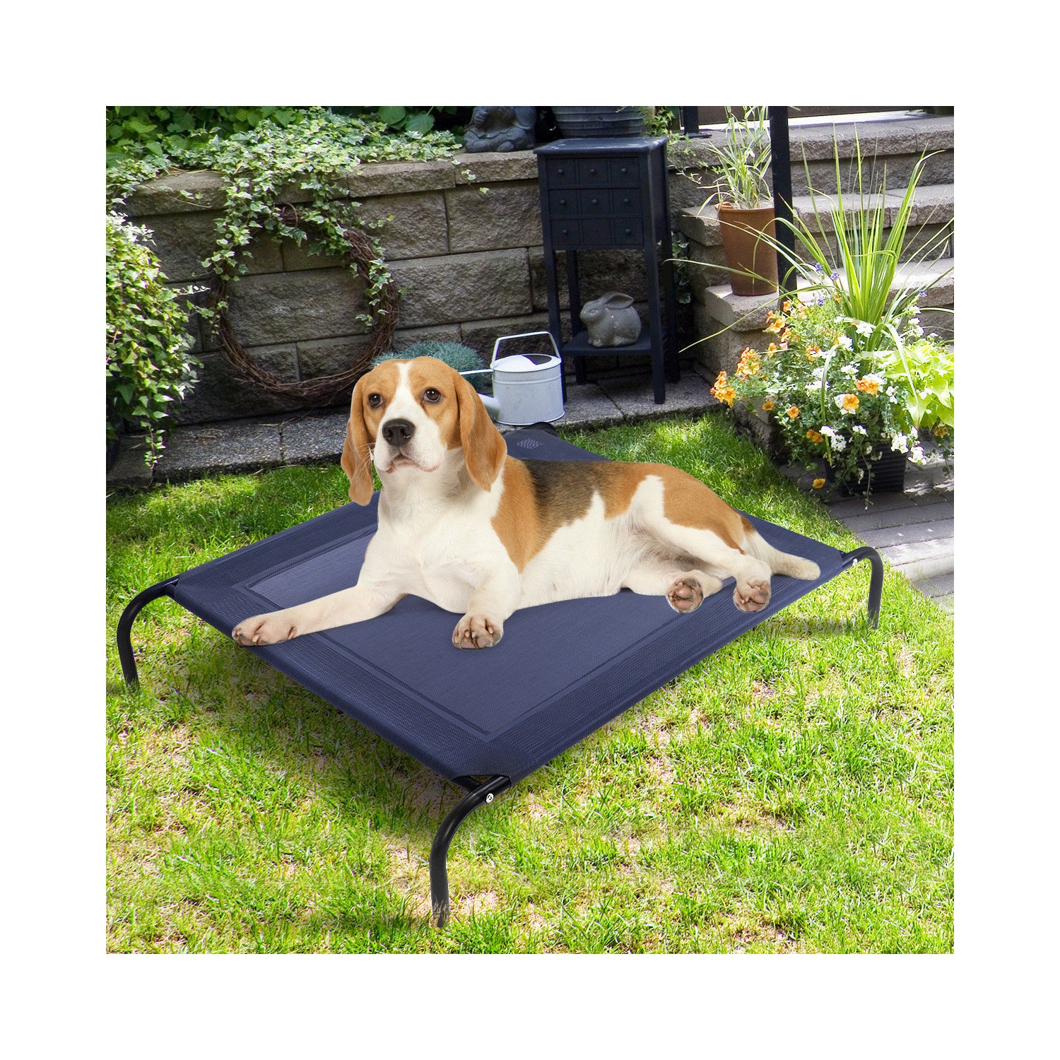 Gymax Large Dog Cat Bed Elevated Pet Cot Indoor Outdoor Camping Steel Frame Mat