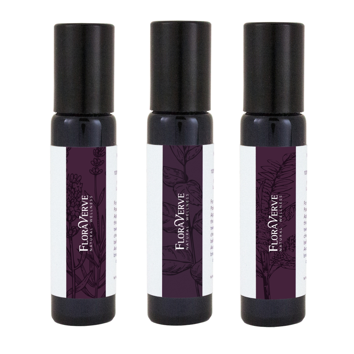 Floraverve Top 3 huiles essentielles Roll-On Verve, 3 x 10 ml, menthe poivrée, lavande et encens
