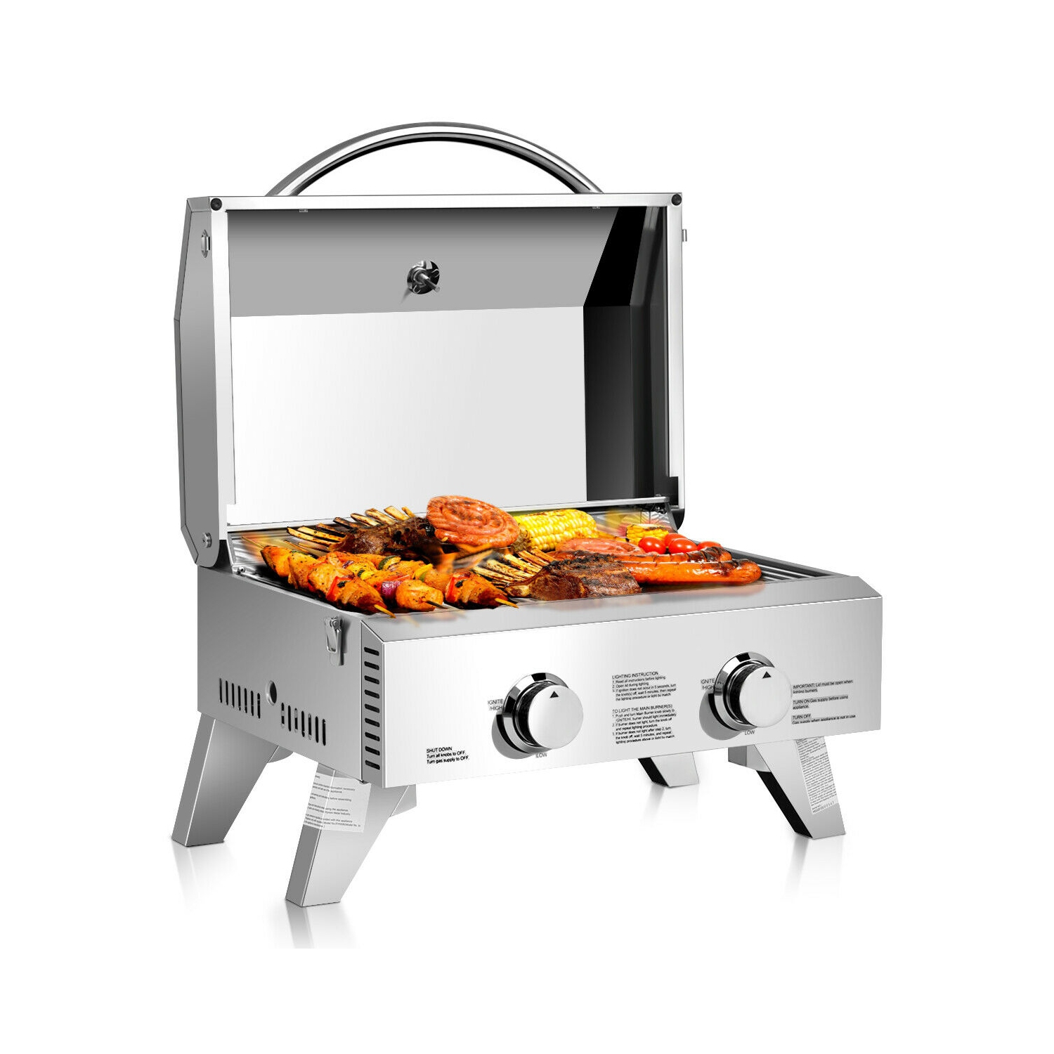 Gymax 2 Burner Portable BBQ Table Top Propane Gas Grill Stainless Steel