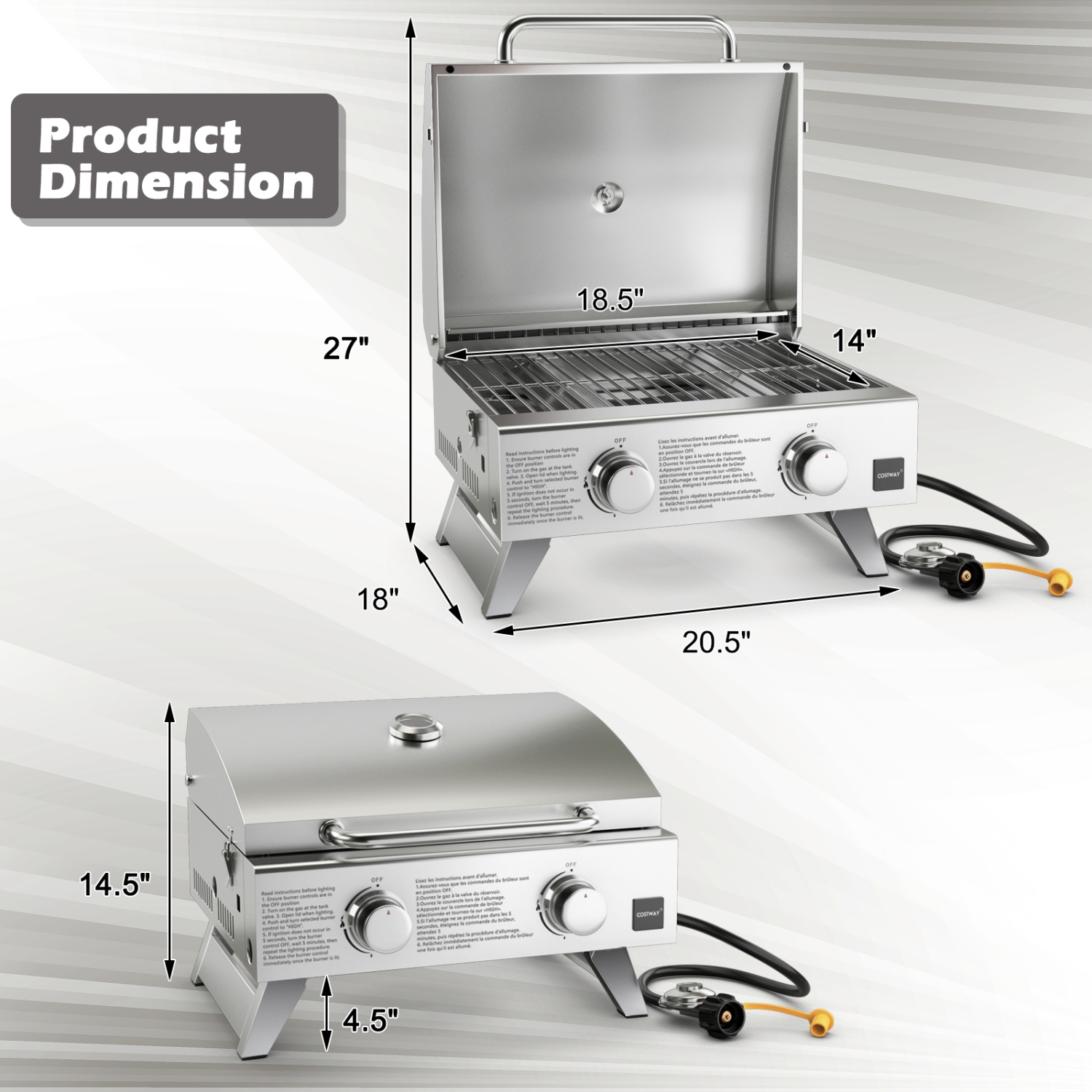 Gymax 2 Burner Portable BBQ Table Top Propane Gas Grill Stainless Steel