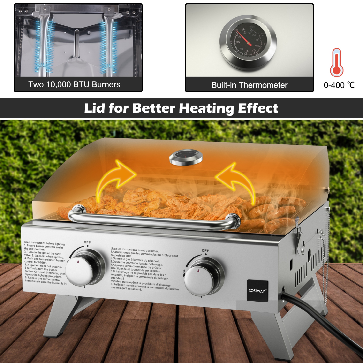 Gymax 2 Burner Portable BBQ Table Top Propane Gas Grill Stainless Steel