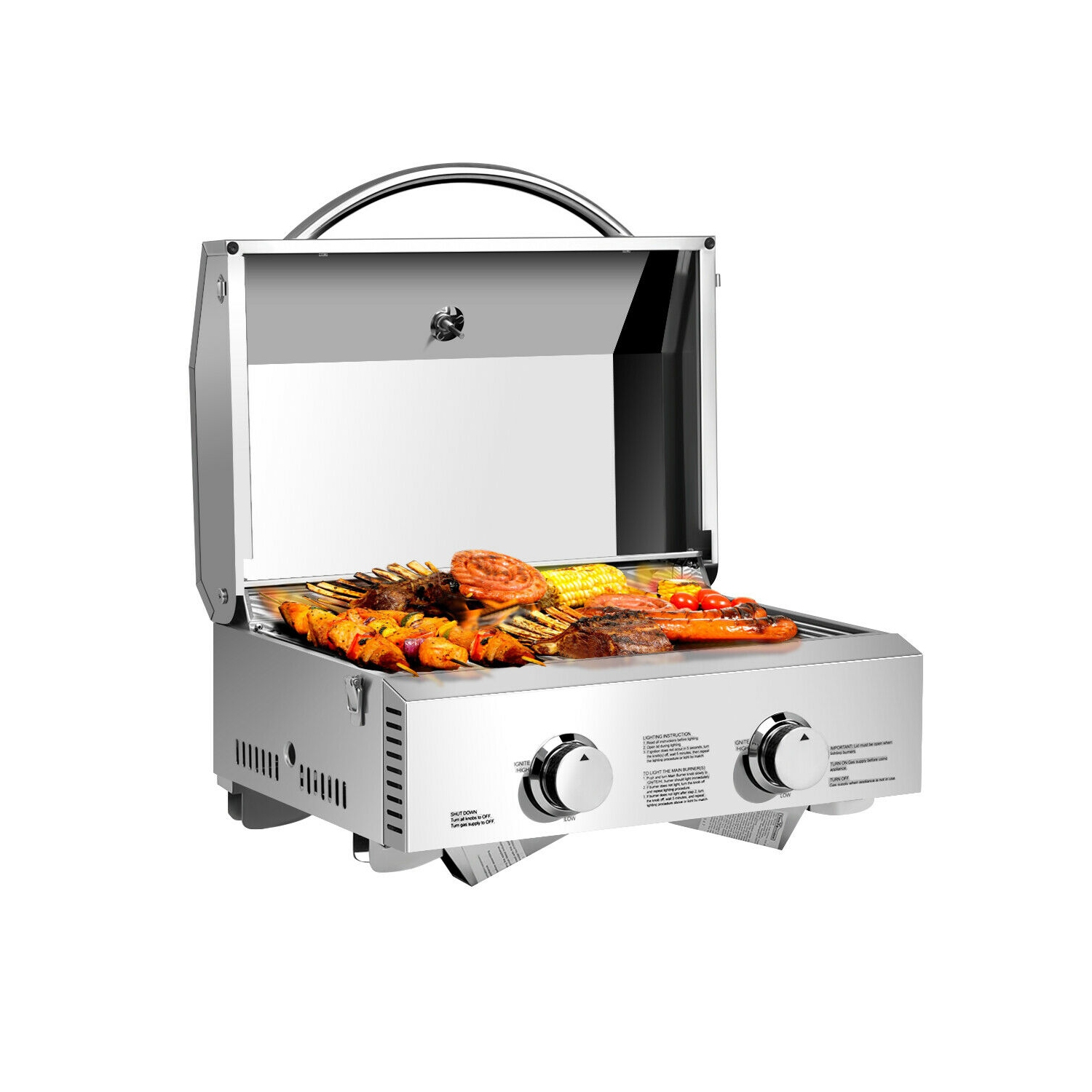 Gymax 2 Burner Portable BBQ Table Top Propane Gas Grill Stainless Steel