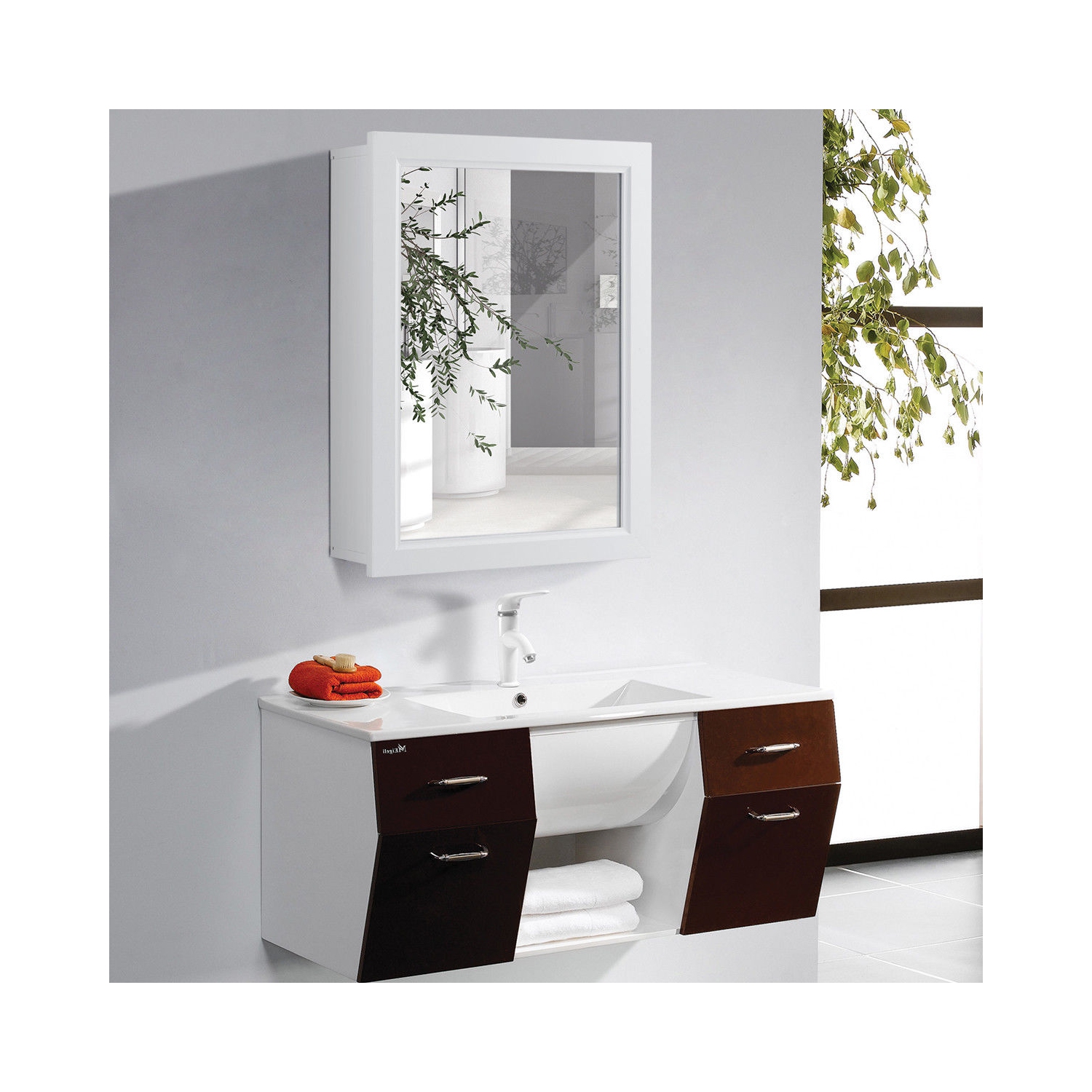 Gymax Bathroom Mirror Cabinet Wall Mounted Kitchen Medicine Storage Adjustable Shelf