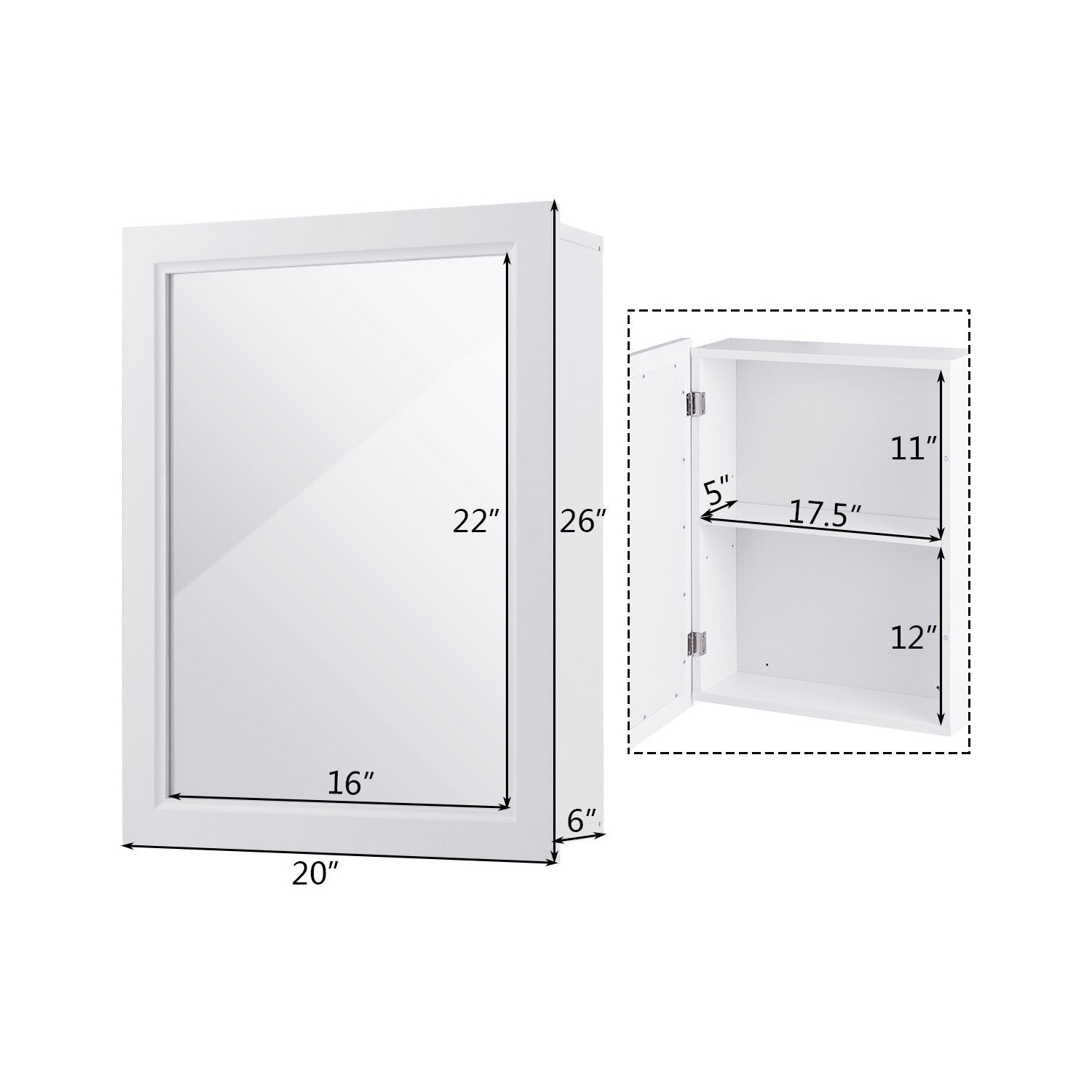 Gymax Bathroom Mirror Cabinet Wall Mounted Kitchen Medicine Storage Adjustable Shelf