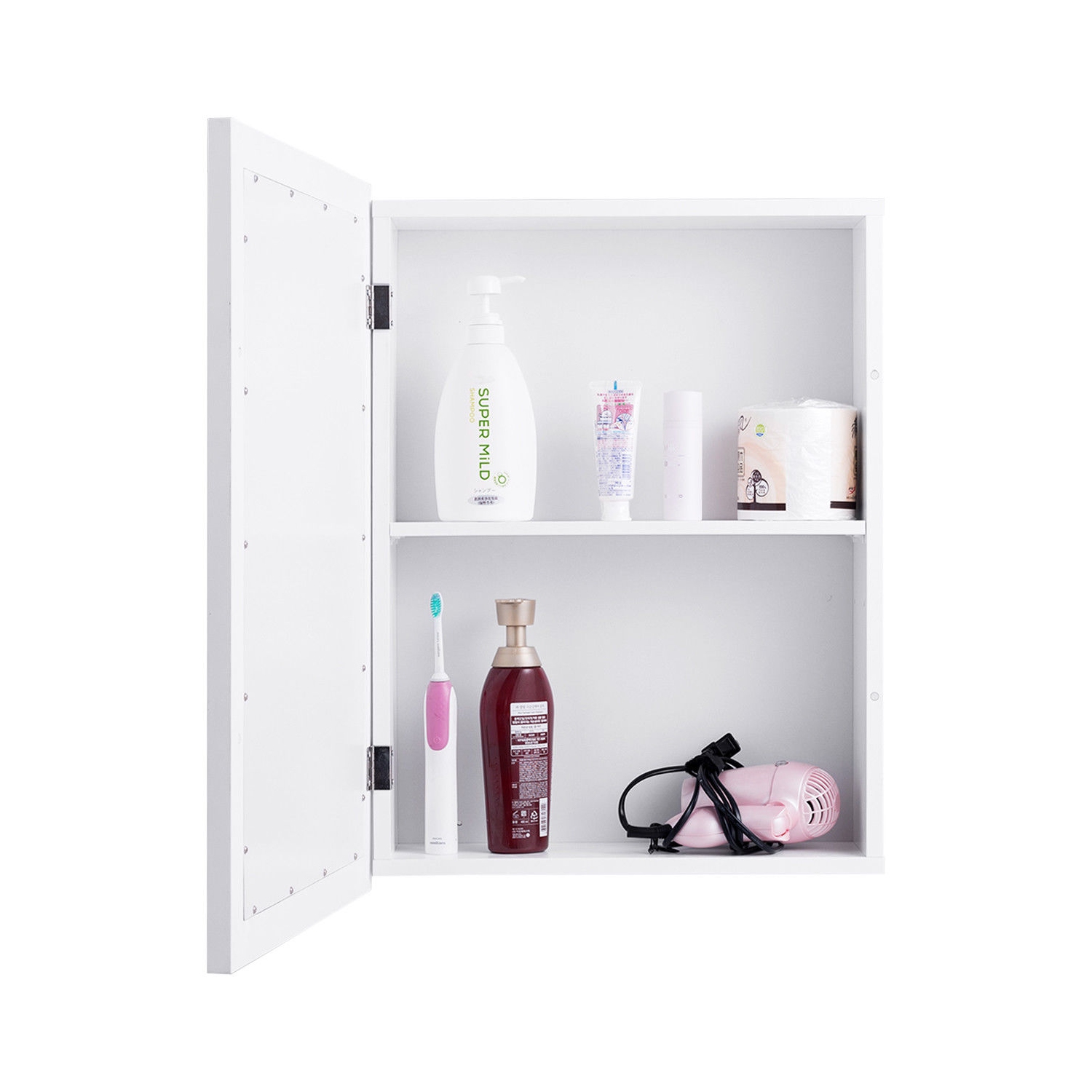 Gymax Bathroom Mirror Cabinet Wall Mounted Kitchen Medicine Storage Adjustable Shelf