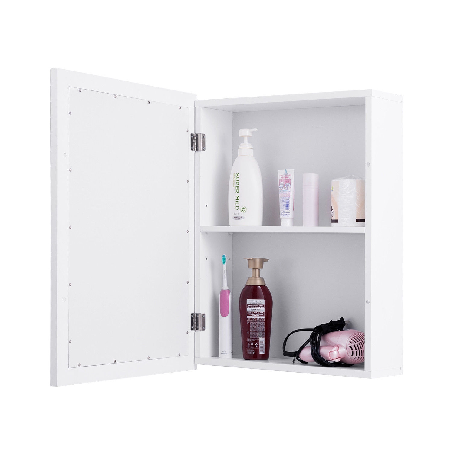 Gymax Bathroom Mirror Cabinet Wall Mounted Kitchen Medicine Storage Adjustable Shelf
