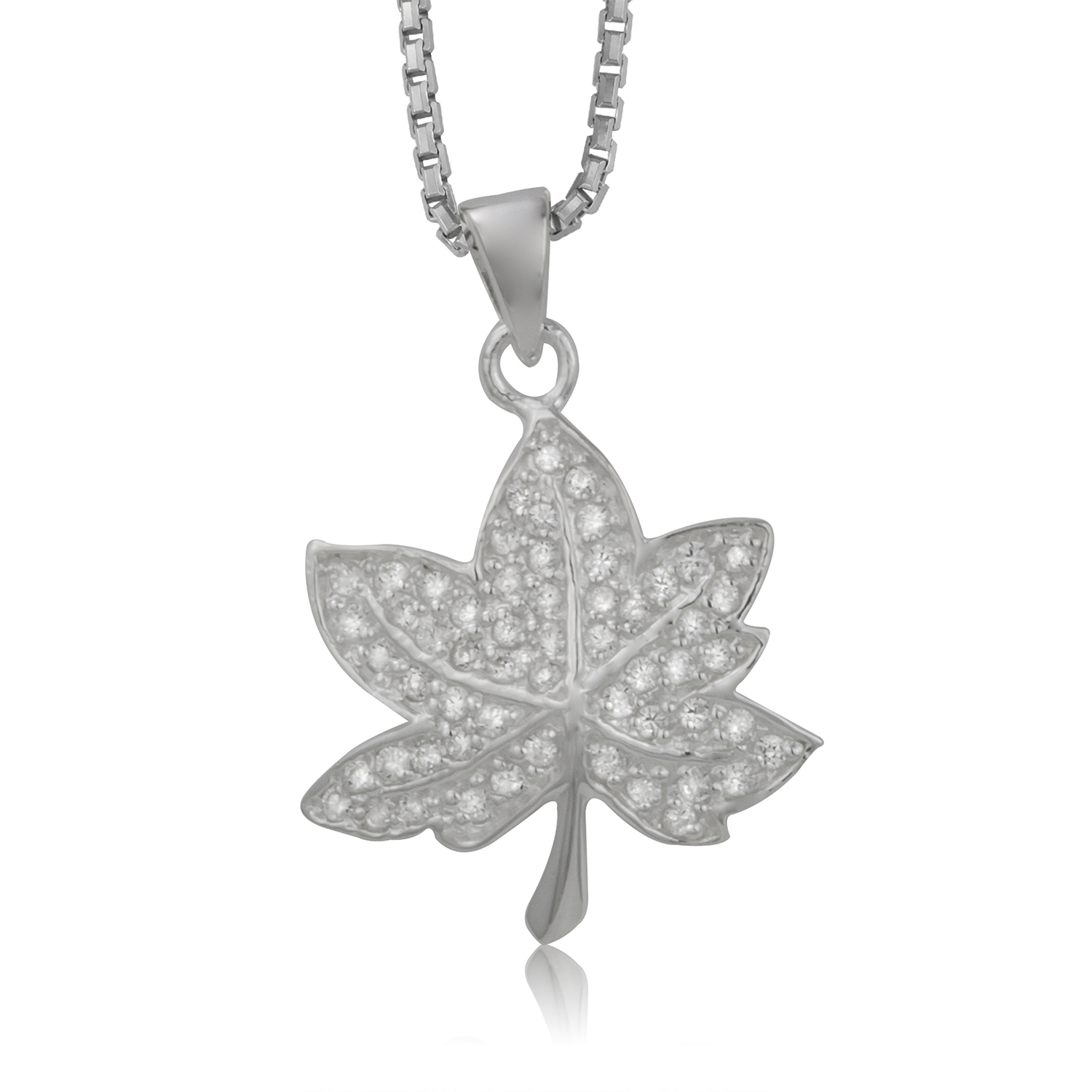 Sterling Silver Pave Cubic Maple Leaf Pendant