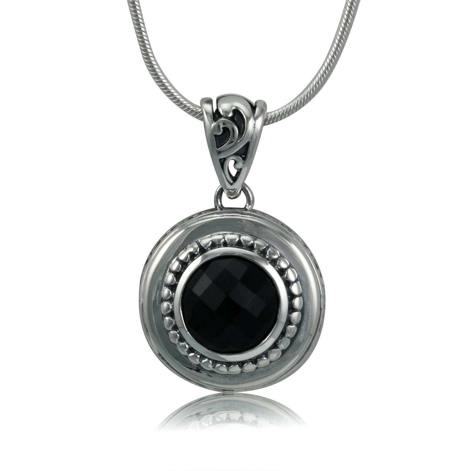 Sterling Panos K Designs Silver Black Onyx Checker Cut Penadant