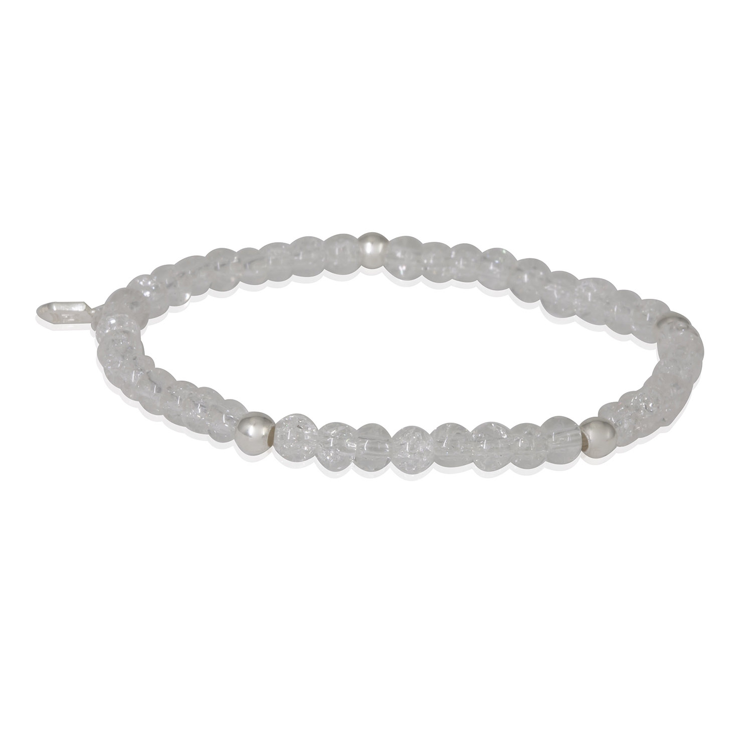 Sterling Silver Rock Crystal Agate Bead Bracelet
