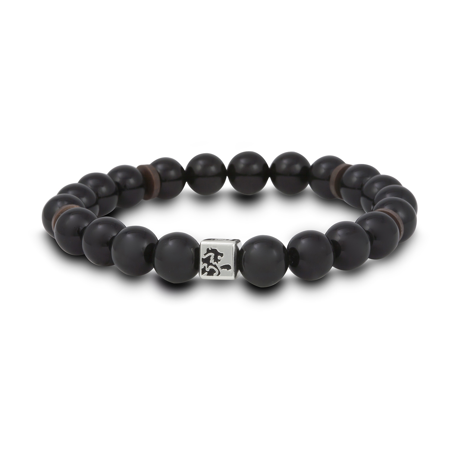 Sterling Silver /Copper Disk Onyx Unisex Bead Bracelet