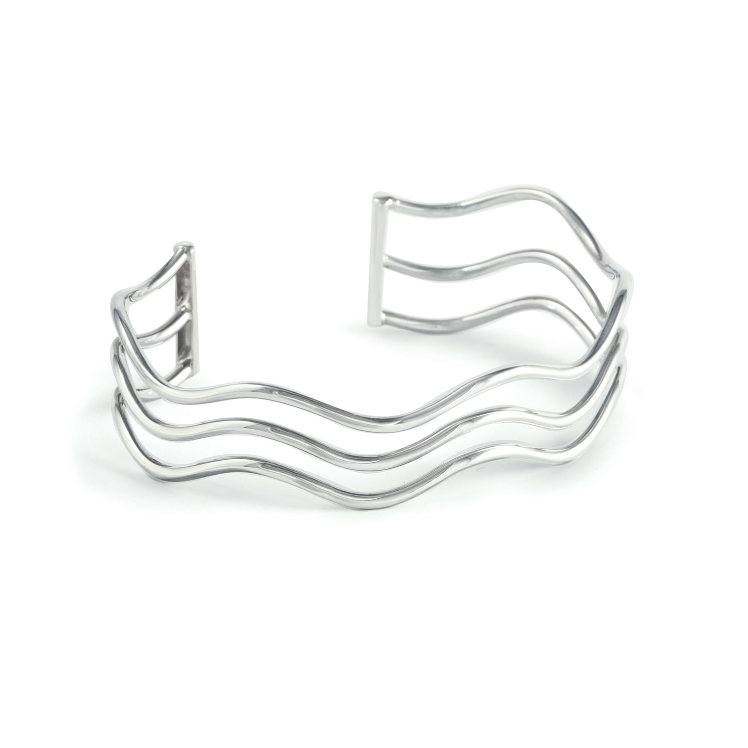 Sterling Silver 3 Bar Wave Cuff