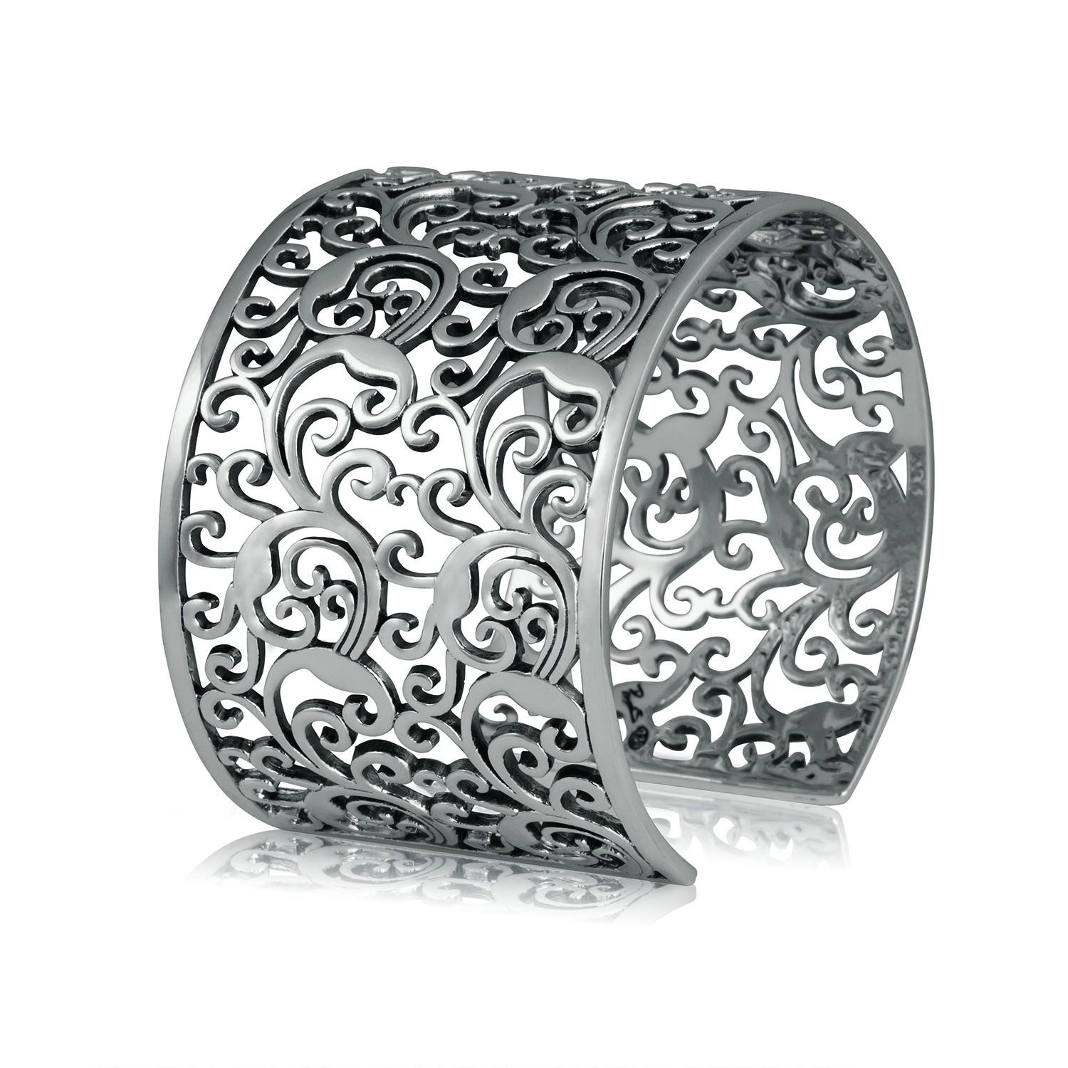 Sterling Silver Panos K Designer Grand Scroll Cutout Bangle