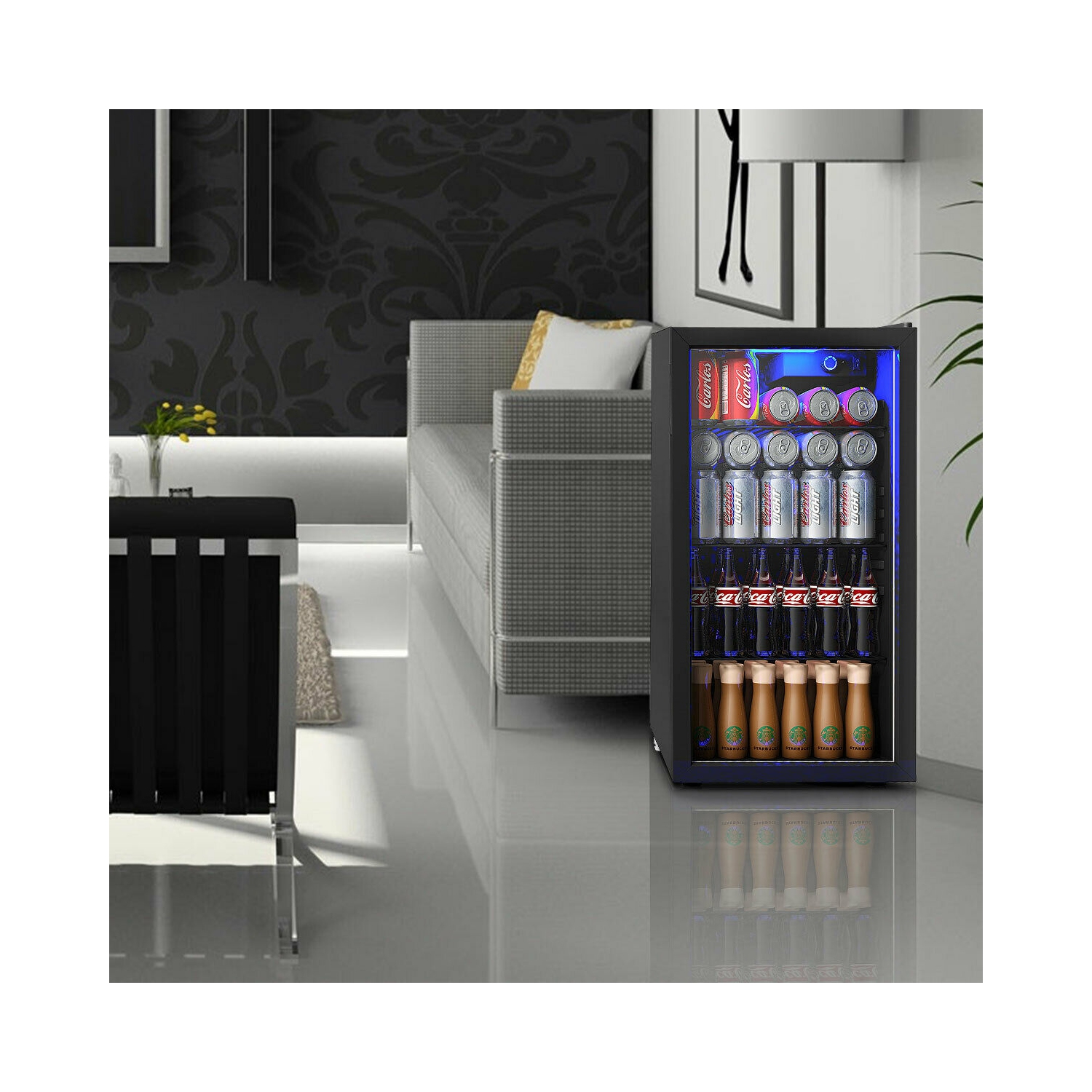 Gymax 120-Can Freestanding Beverage Cooler - Black