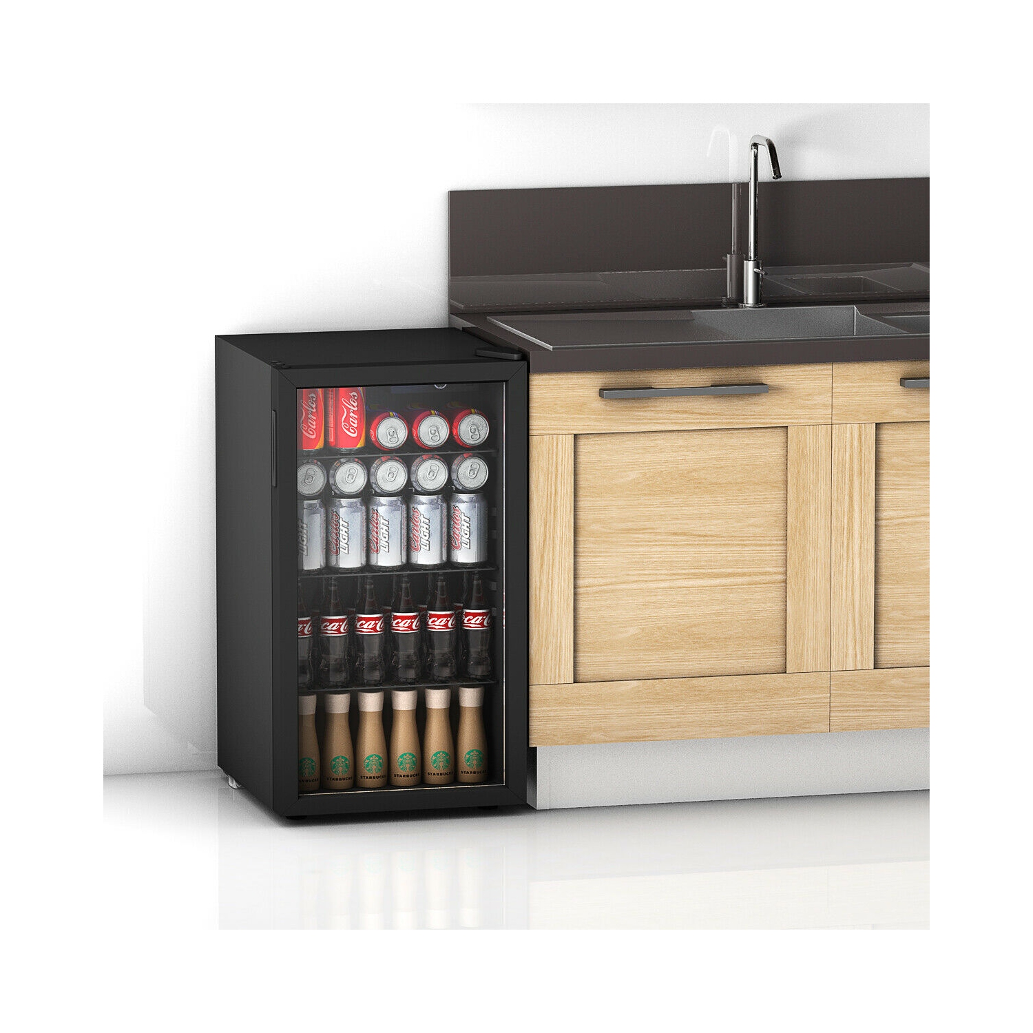 Gymax 120-Can Freestanding Beverage Cooler - Black