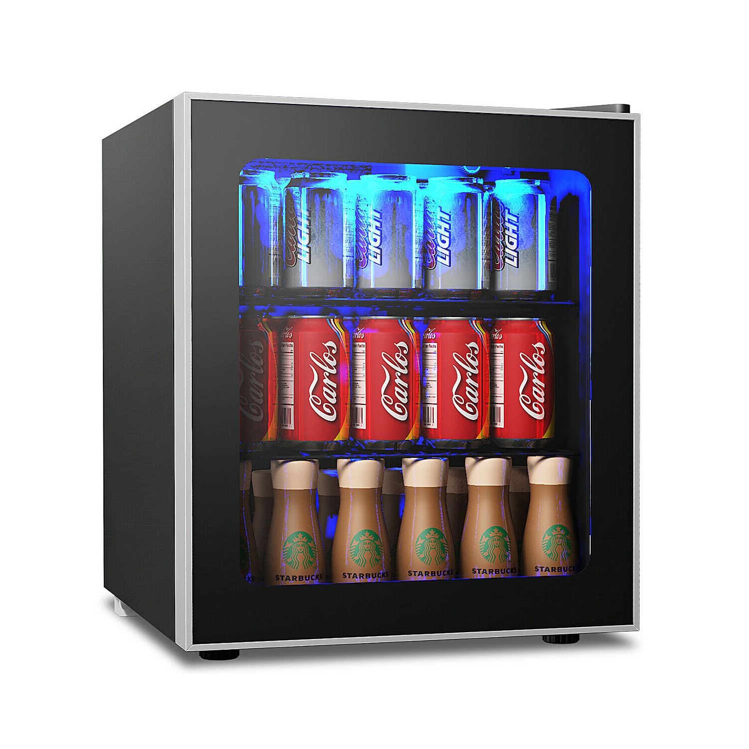Gymax 60 Can Beverage Refrigerator Beer Wine Soda Drink Cooler Mini Fridge Glass Door