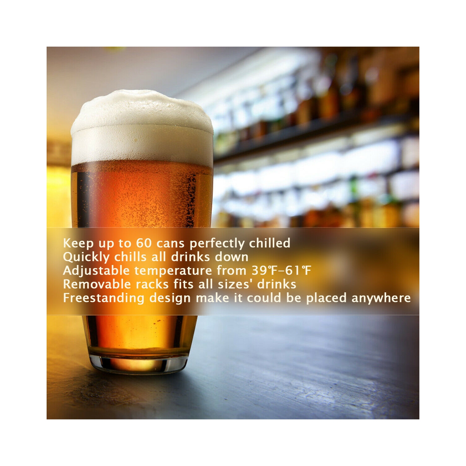 Gymax 60 Can Beverage Refrigerator Beer Wine Soda Drink Cooler Mini Fridge Glass Door