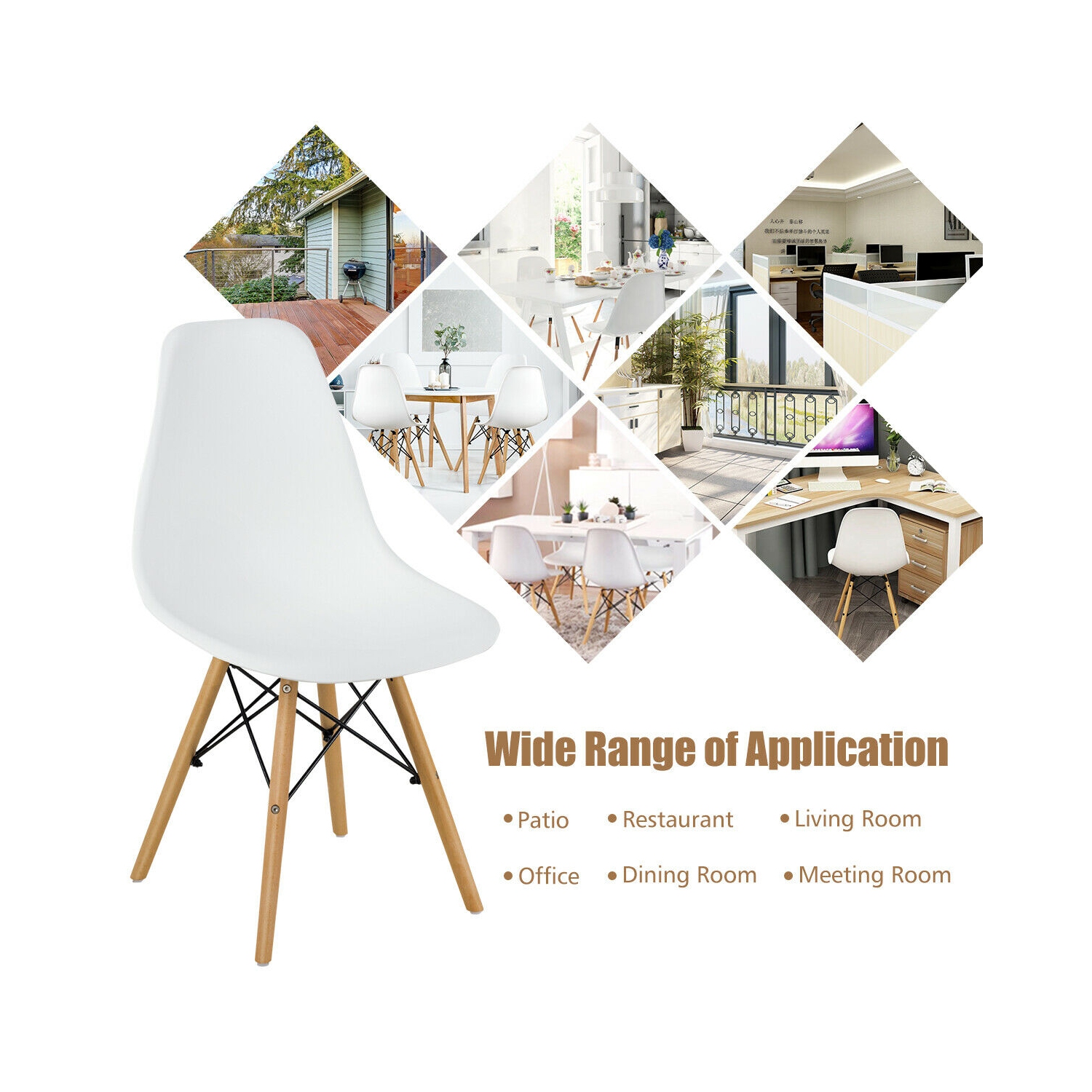 Gymax Set of 4 Modern Dining Side Chair Armless Home Office w/ Wood Legs White