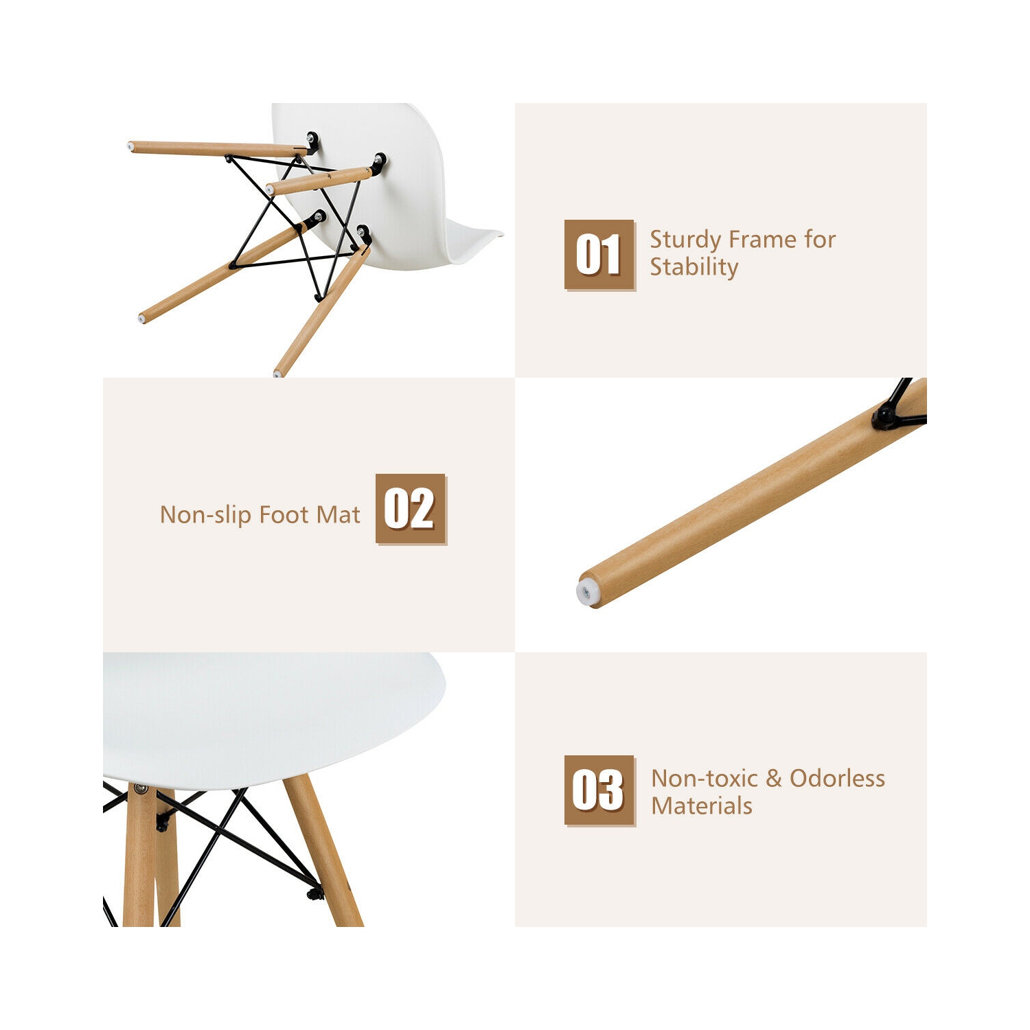 Gymax Set of 4 Modern Dining Side Chair Armless Home Office w/ Wood Legs White