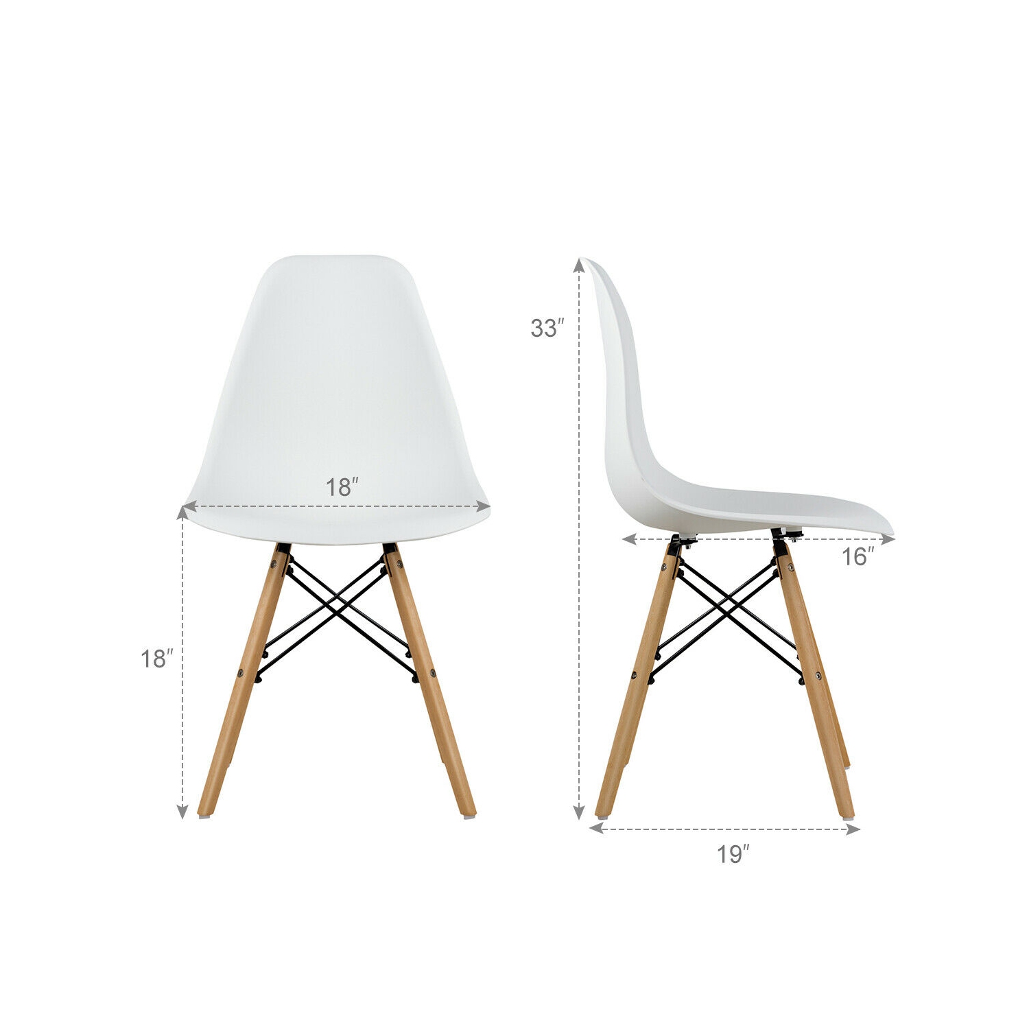 Gymax Set of 4 Modern Dining Side Chair Armless Home Office w/ Wood Legs White