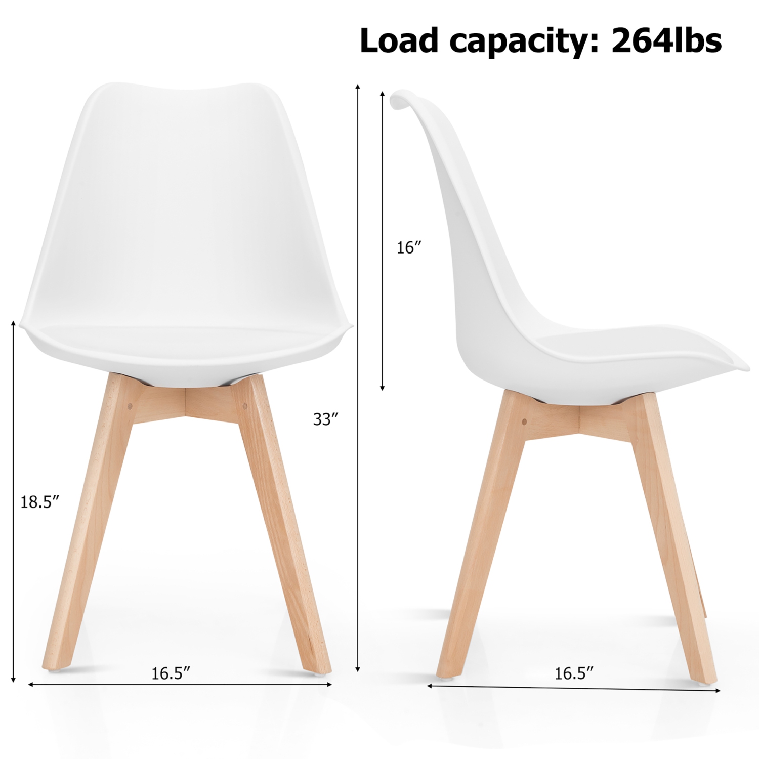Gymax Set of 4 Mid Century Dining Chairs Modern DSW Armless Side Chair Wood Legs White