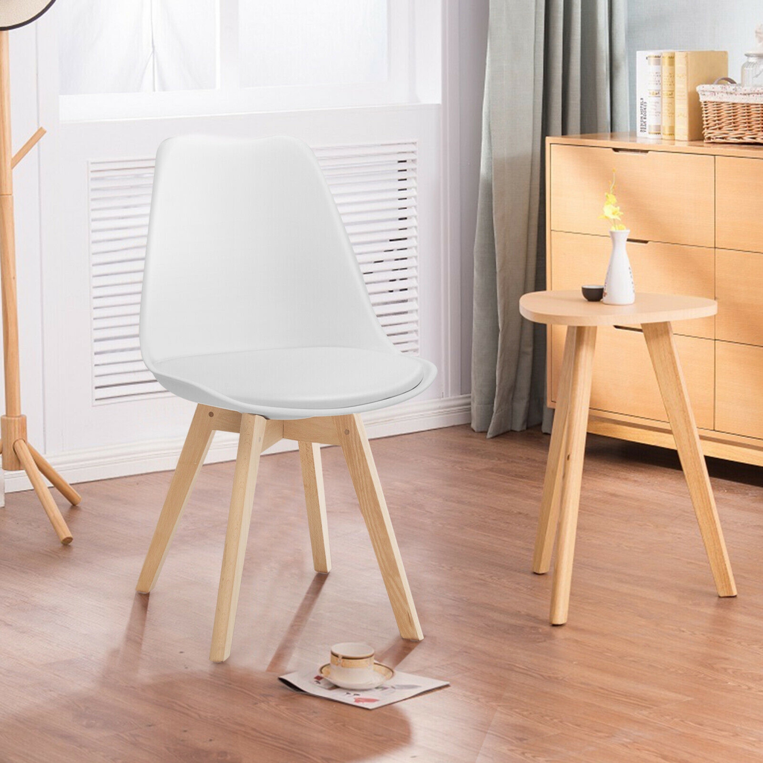 Gymax Set of 4 Mid Century Dining Chairs Modern DSW Armless Side Chair Wood Legs White