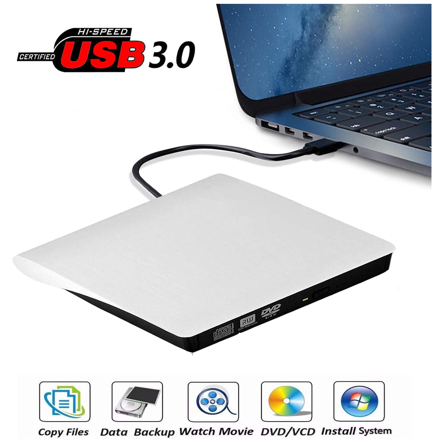 External Dvd Drive Usb 3 0 Portable Cd Dvd Rw Drive Dvd Player For Laptop Cd Rom Burner Compatible With Laptop Desktop Pc Windows Linux Os Apple Mac White Best Buy Canada