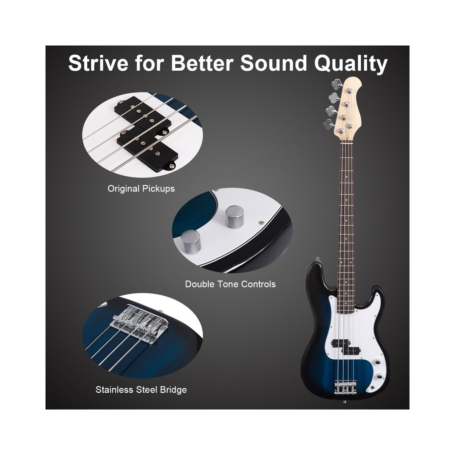 Full Size 4 String Electric Bass Guitar Blue