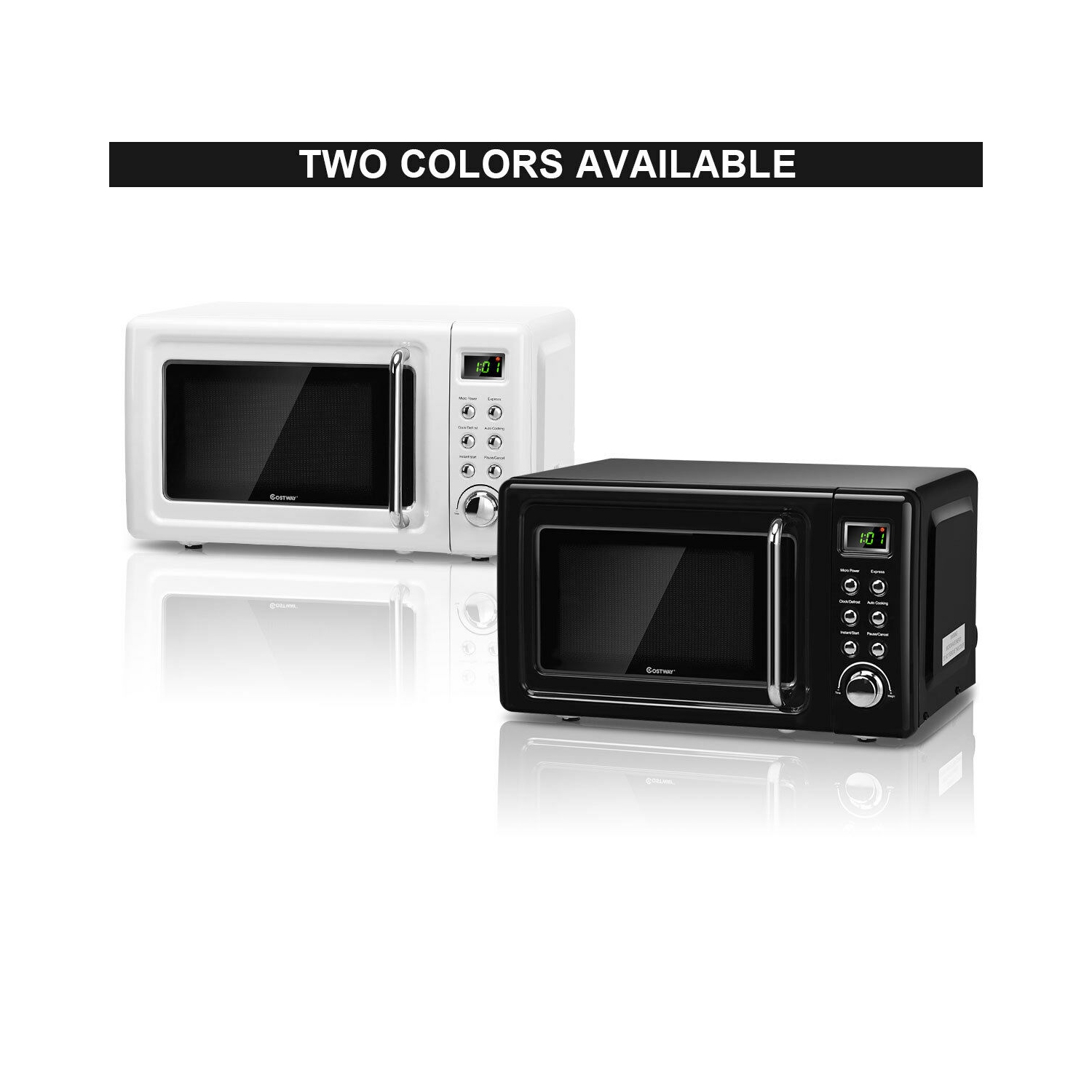 Costway 0.7Cu.ft Retro Countertop Microwave Oven - 700W LED Display - Glass Turntable - White