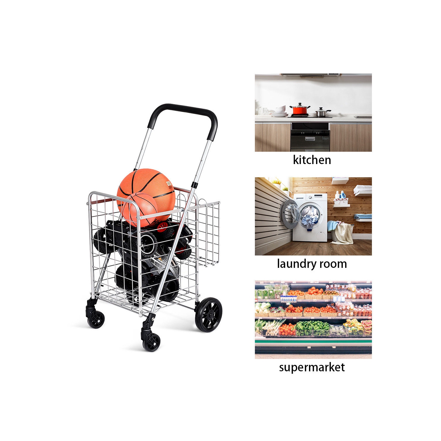 Chariot pliant à roulettes pour gros paniers de Costway, poignée réglable