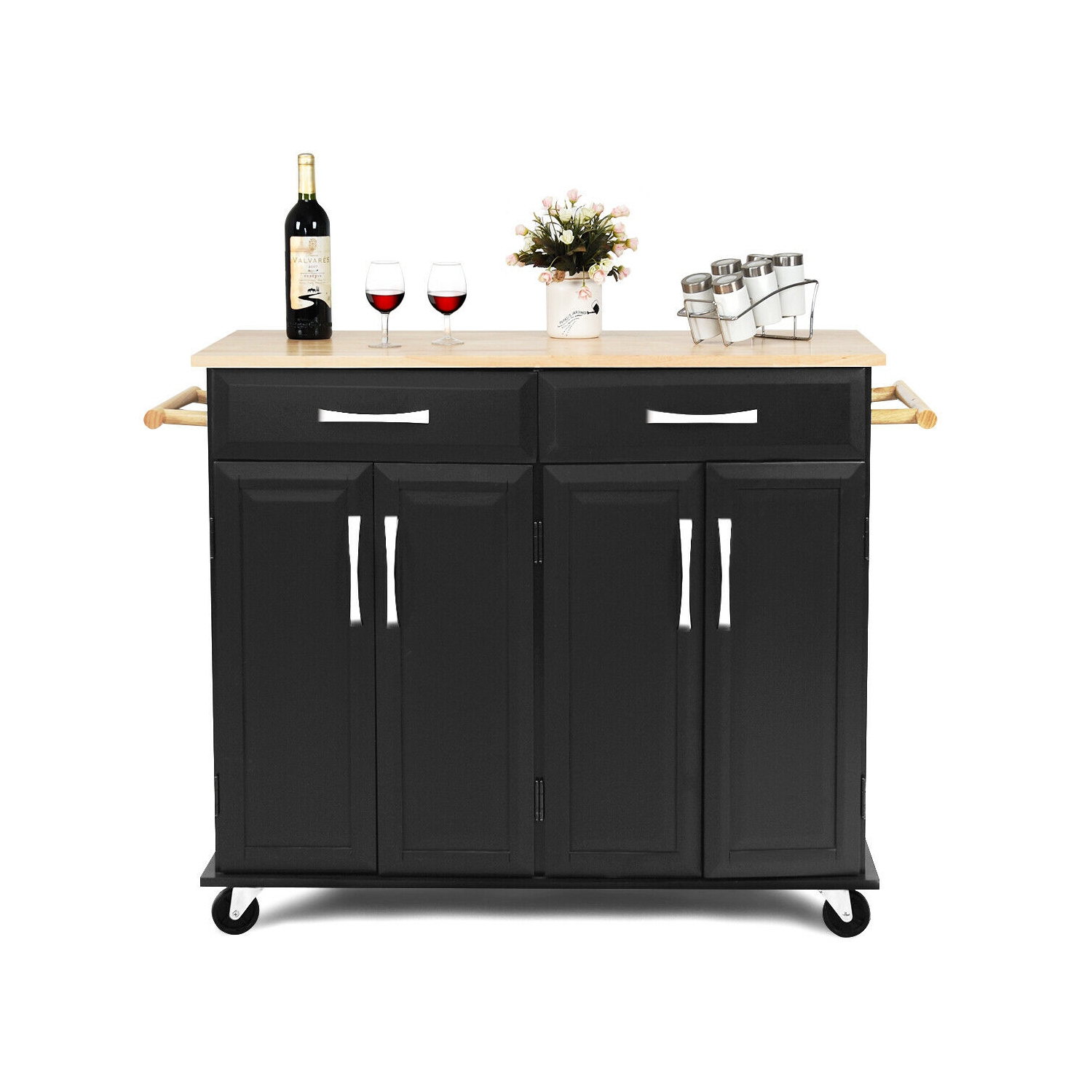 Rolling Kitchen Trolley Island Cart Wood Top Storage Cabinet Utility w/ Drawers