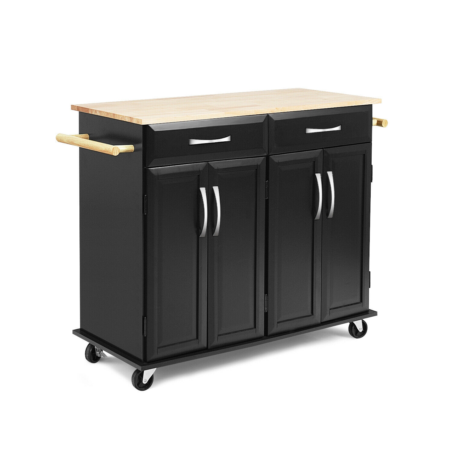 Rolling Kitchen Trolley Island Cart Wood Top Storage Cabinet Utility w/ Drawers