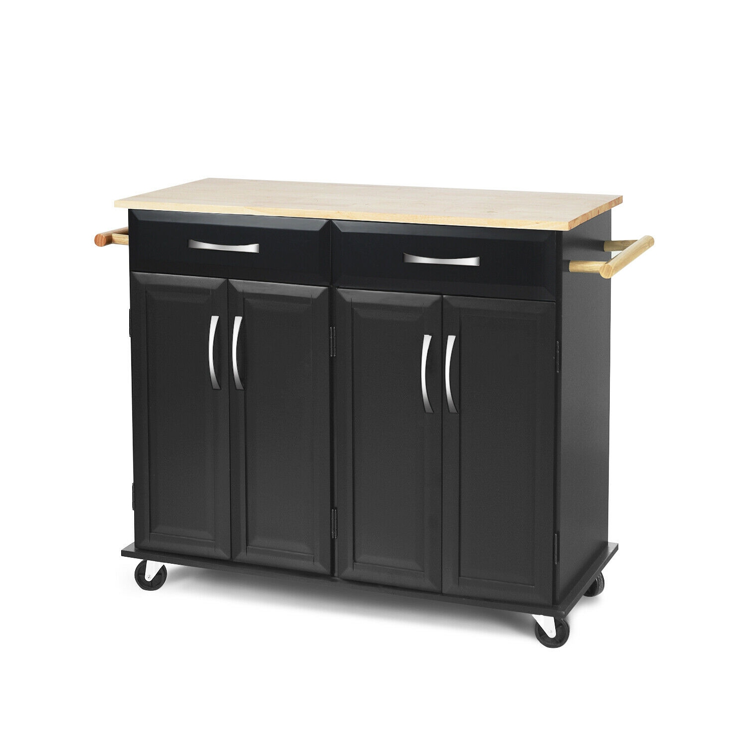 Rolling Kitchen Trolley Island Cart Wood Top Storage Cabinet Utility w/ Drawers