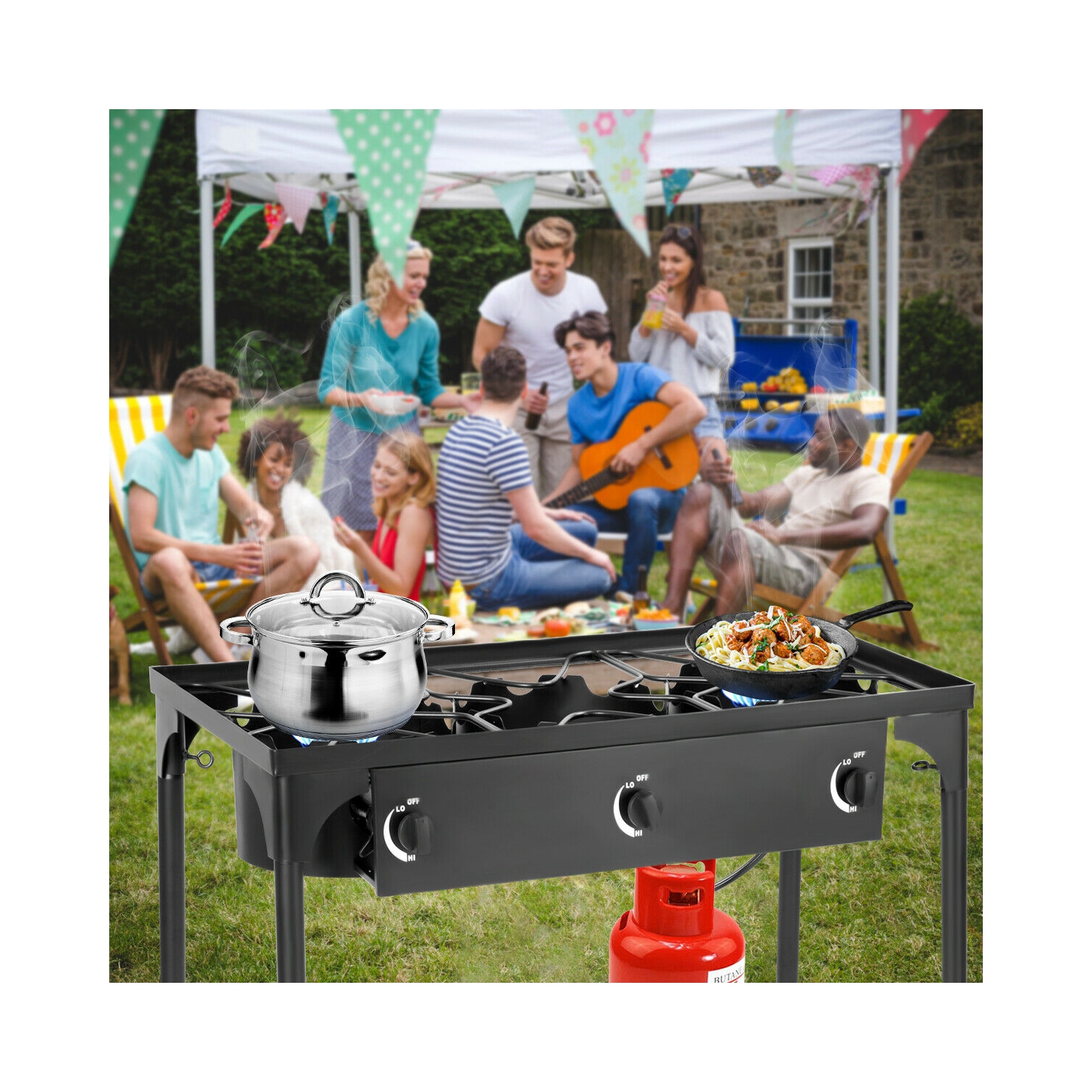 Costway Portable Propane 225,000-BTU 3 Burner Gas Cooker Outdoor Camp Stove BBQ