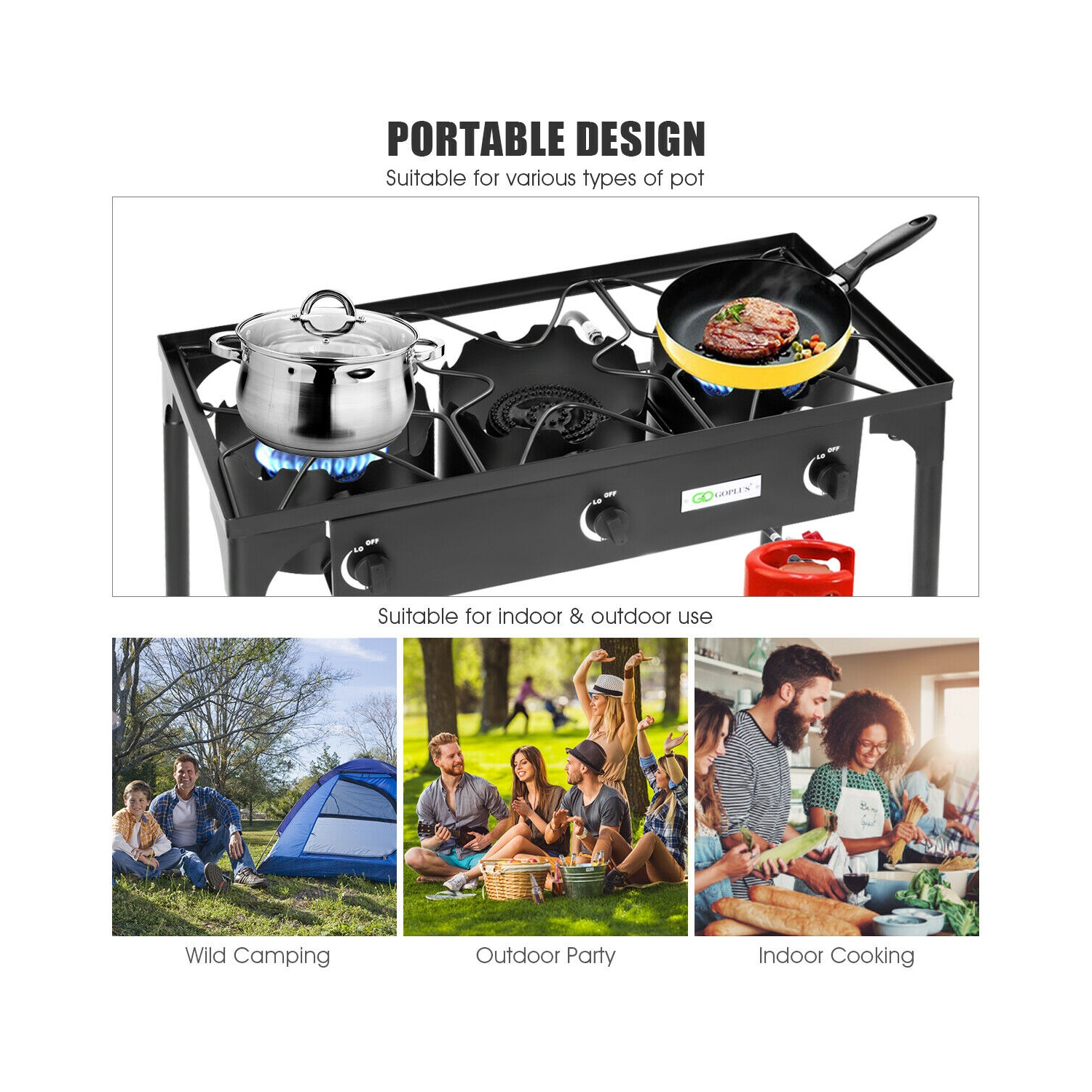 Costway Portable Propane 225,000-BTU 3 Burner Gas Cooker Outdoor Camp Stove BBQ