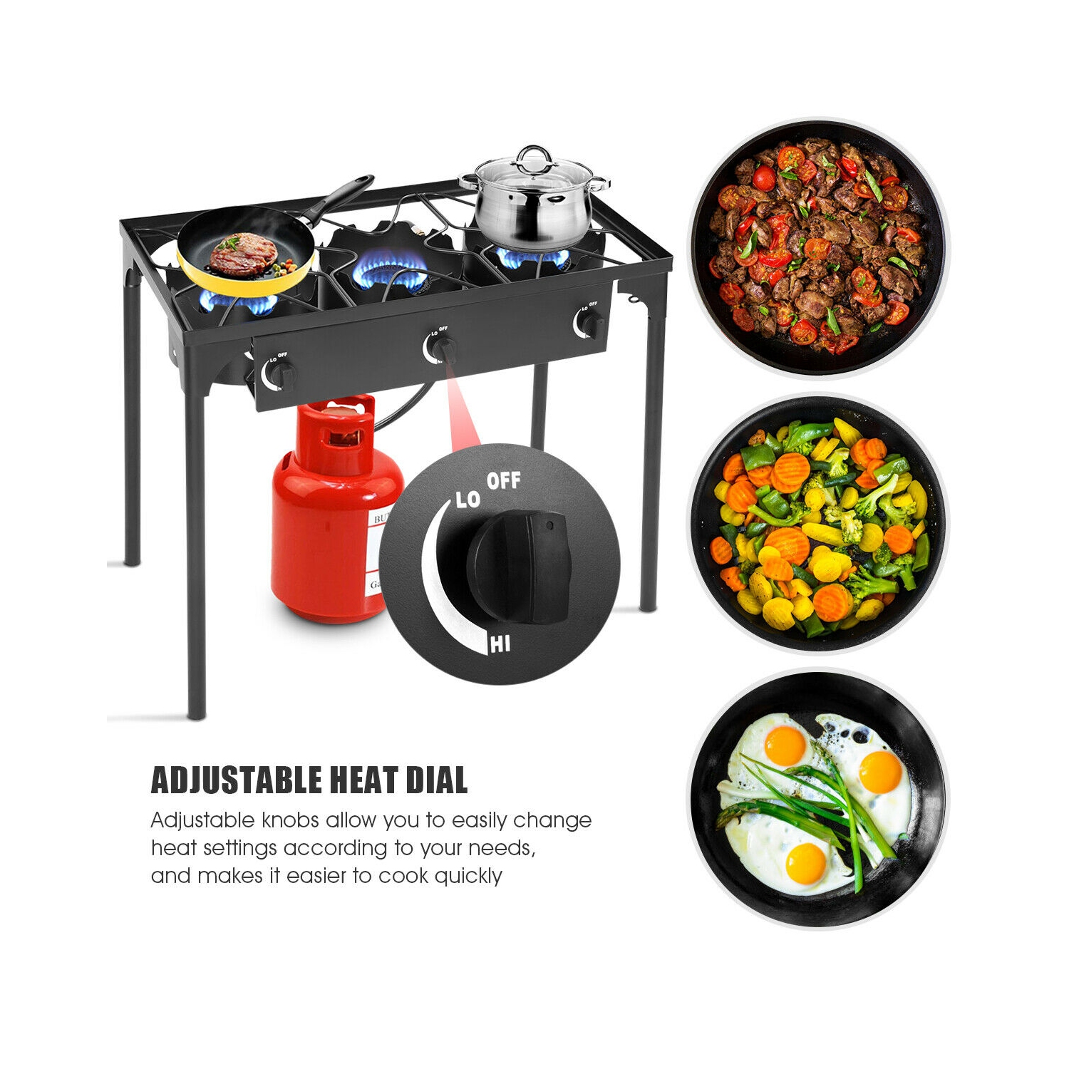 Costway Portable Propane 225,000-BTU 3 Burner Gas Cooker Outdoor Camp Stove BBQ