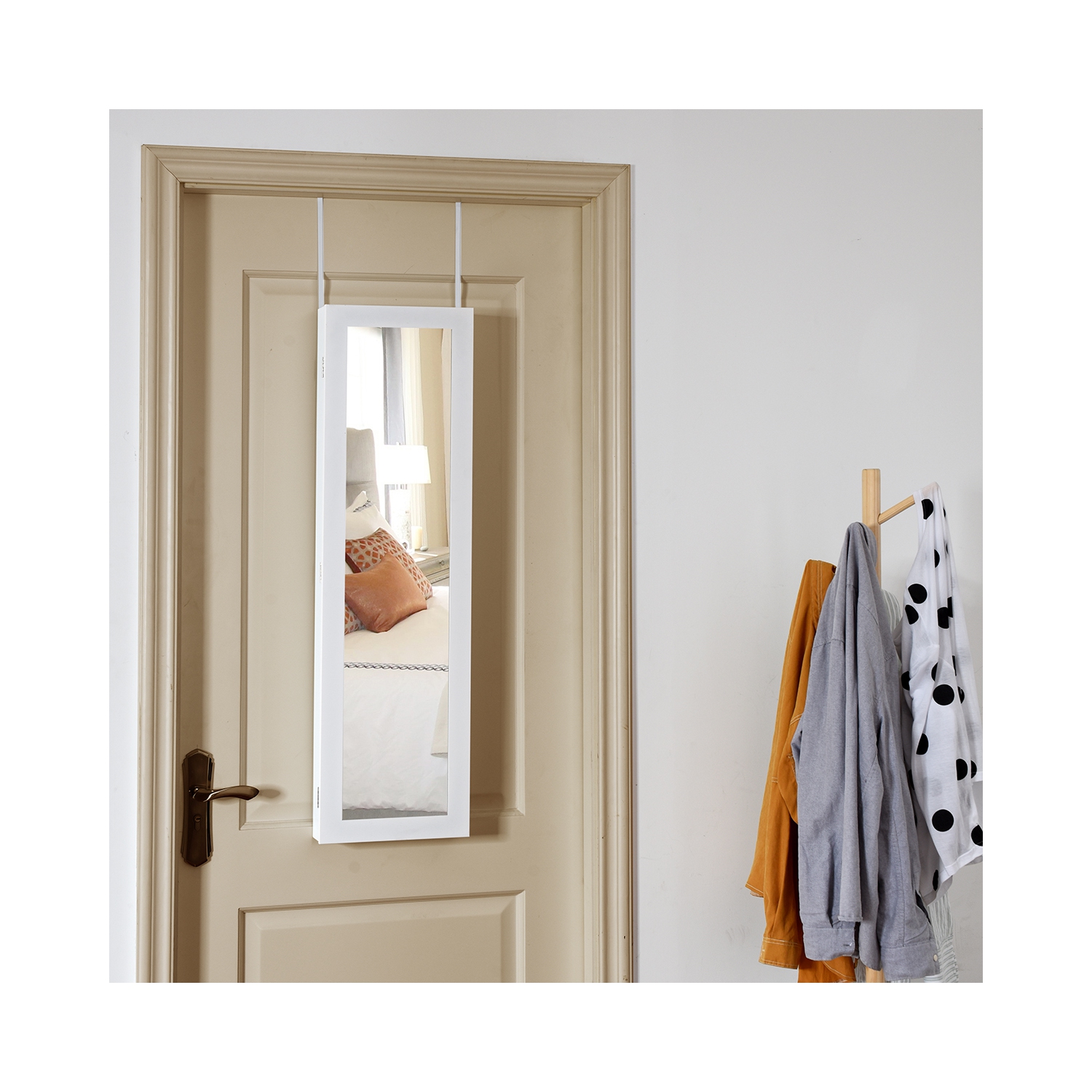 Costway Wall & Door Mounted Mirrored Jewelry Cabinet Armoire Organizer Storage LED Light