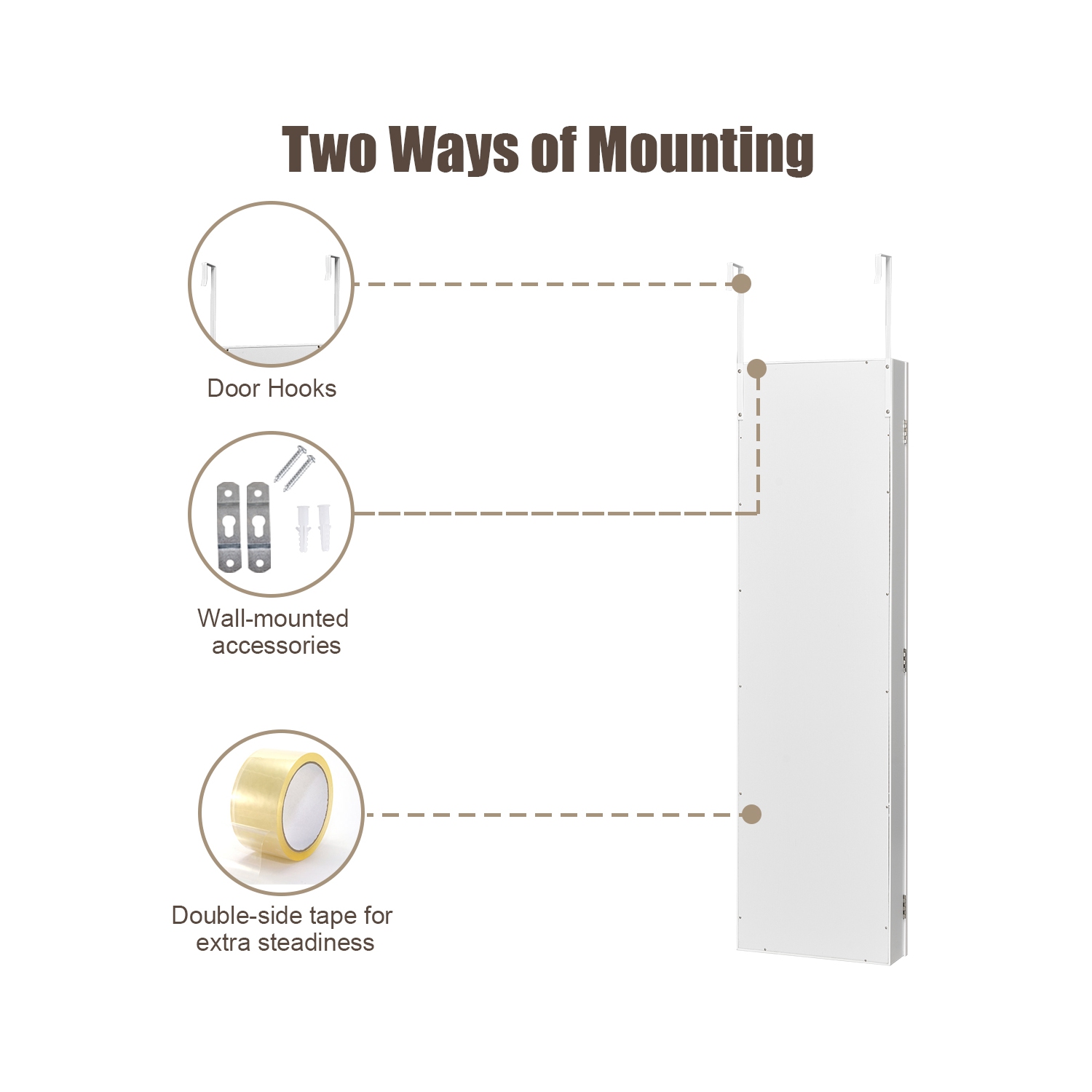 Costway Wall & Door Mounted Mirrored Jewelry Cabinet Armoire Organizer Storage LED Light