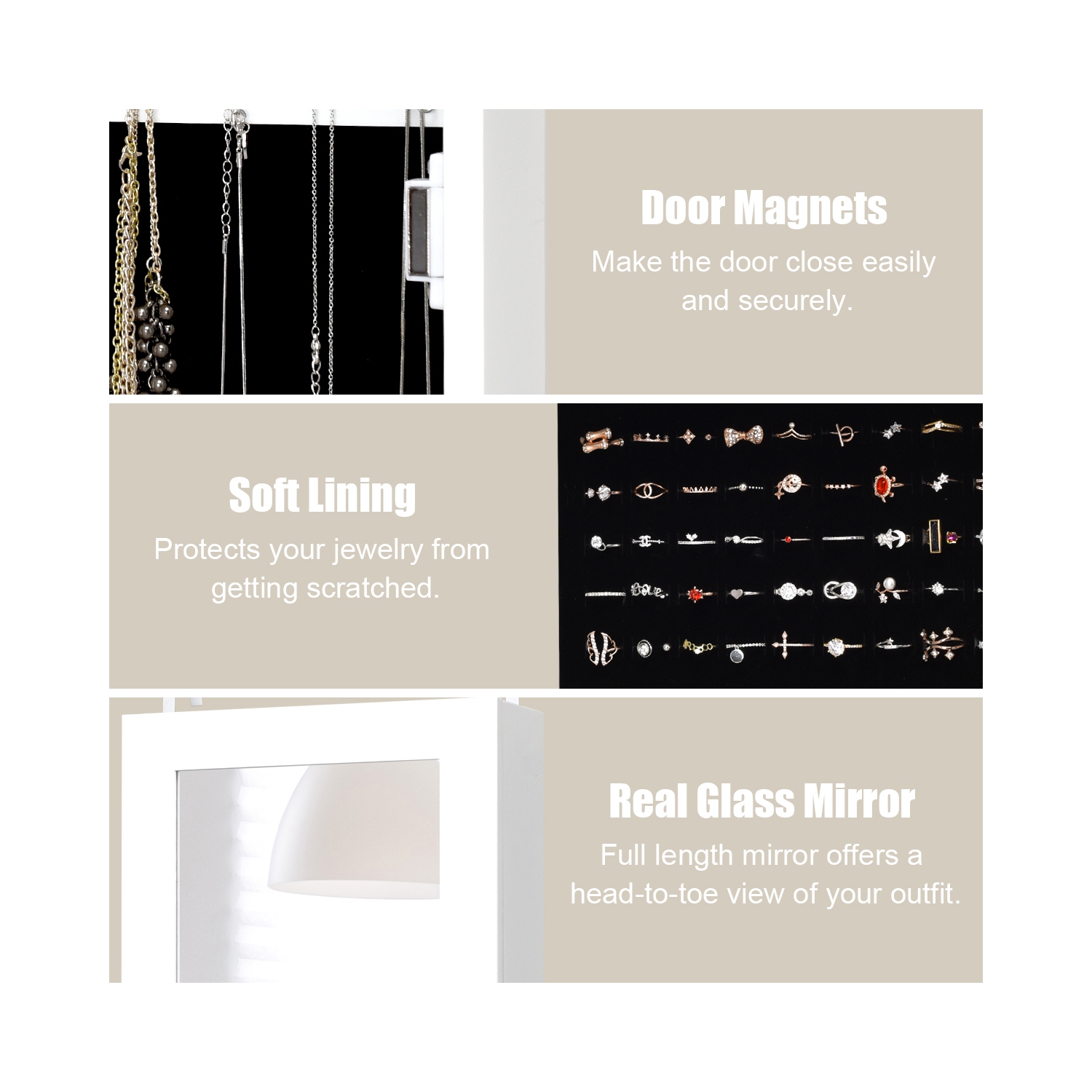 Costway Wall & Door Mounted Mirrored Jewelry Cabinet Armoire Organizer Storage LED Light